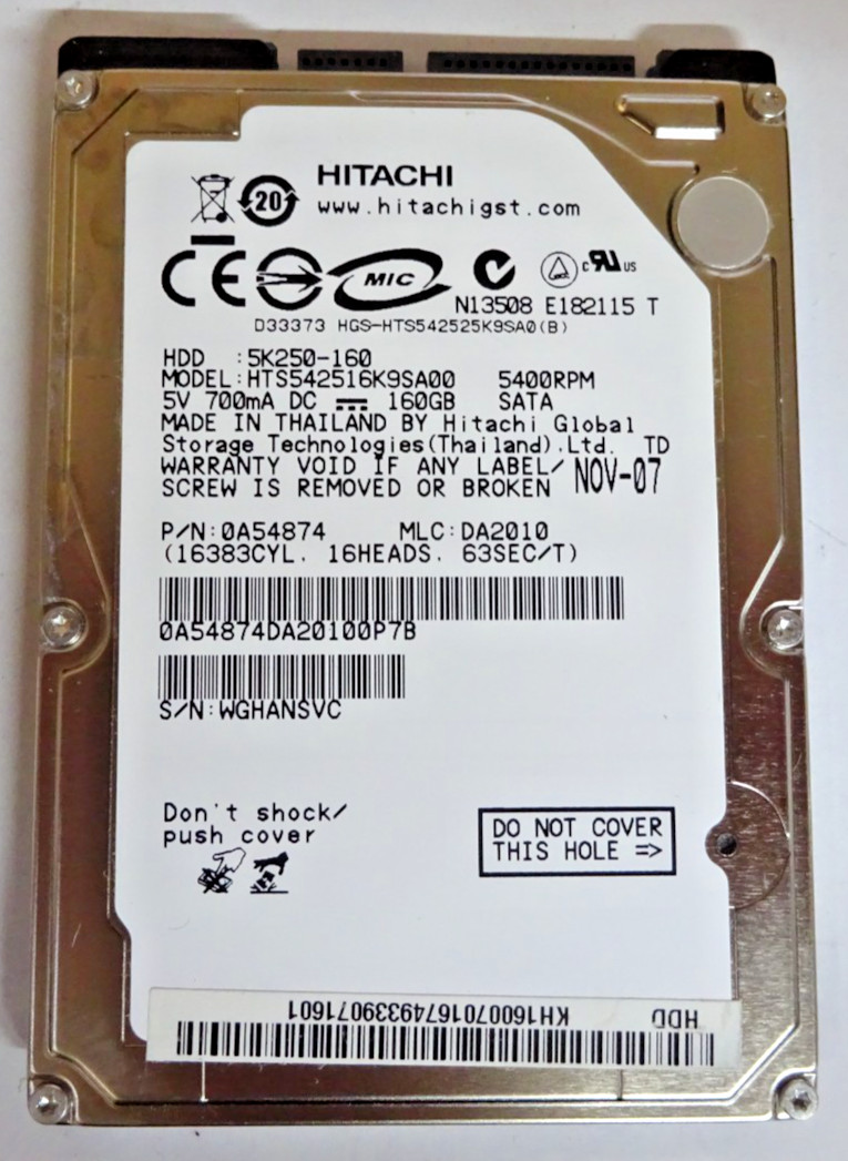 HITACHI 160GB *HTS542516K9SA00* 5400RPM* SATA HDD Laptop 2.5 inch #NFP2258