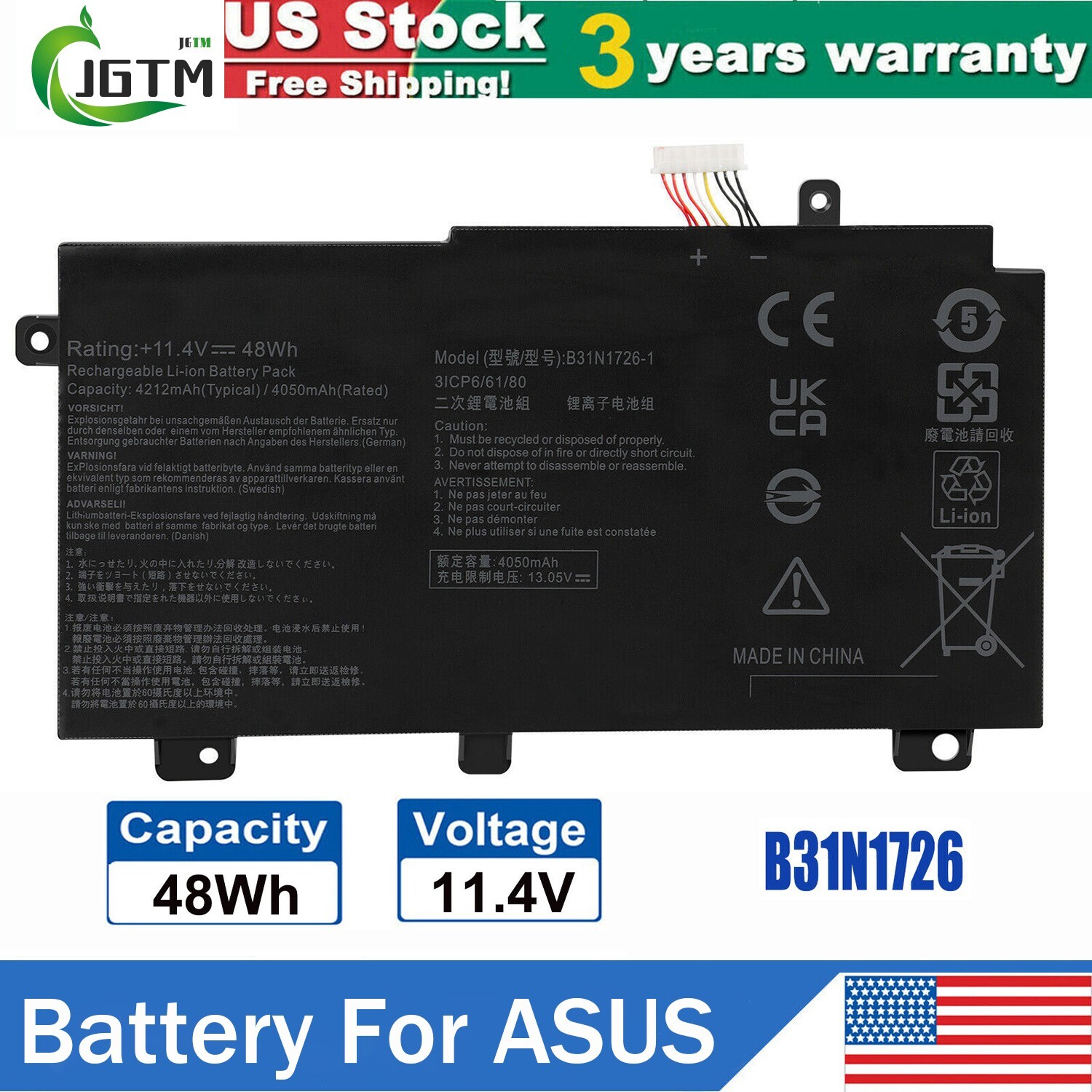 B31N1726 Battery For ASUS TUF Gaming FX505DT FX505DV FX505DU FX505DY 48Wh 11.4V