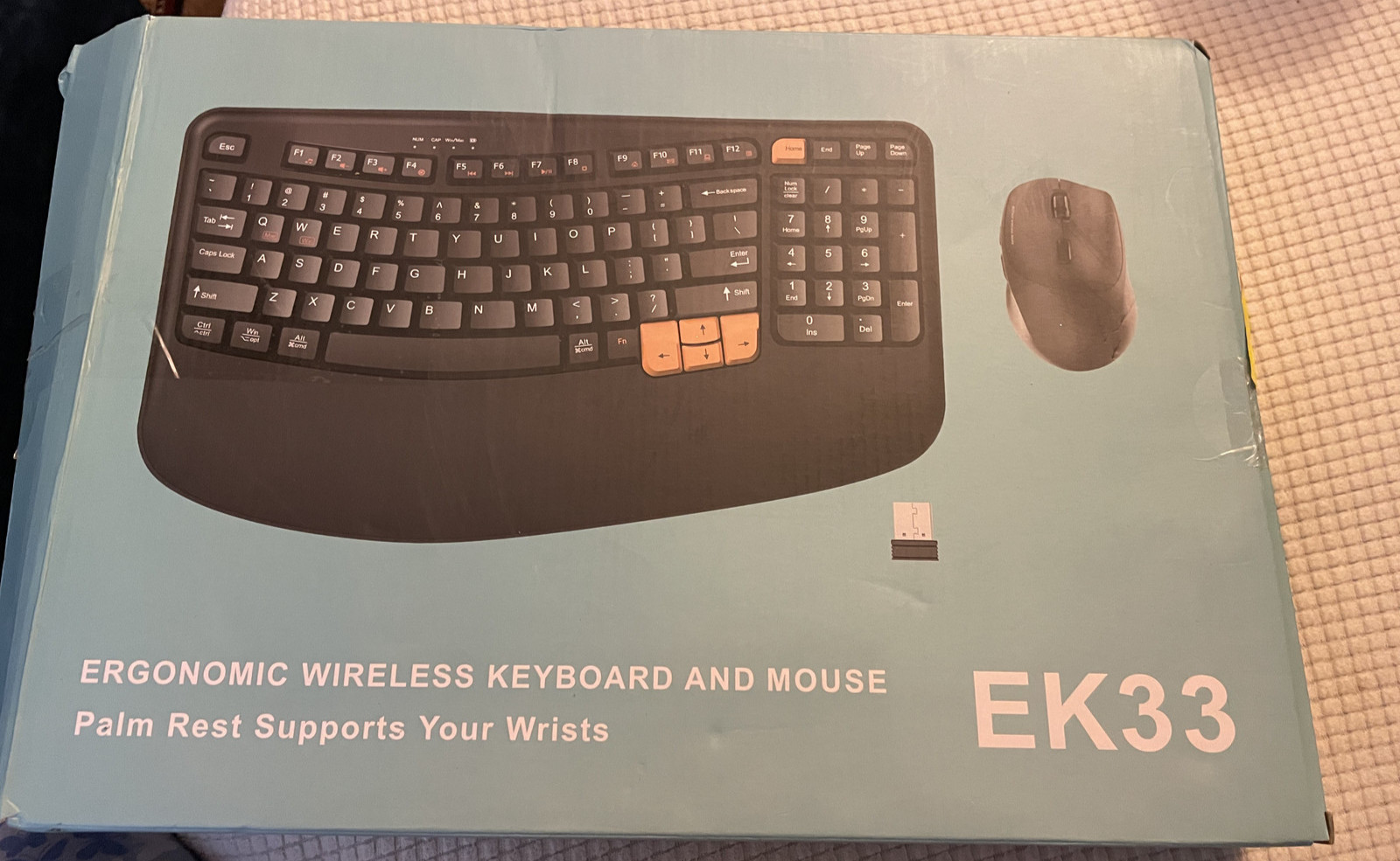 Ergonomic Wireless keyboard and mouse EK33. Reccazr. see note