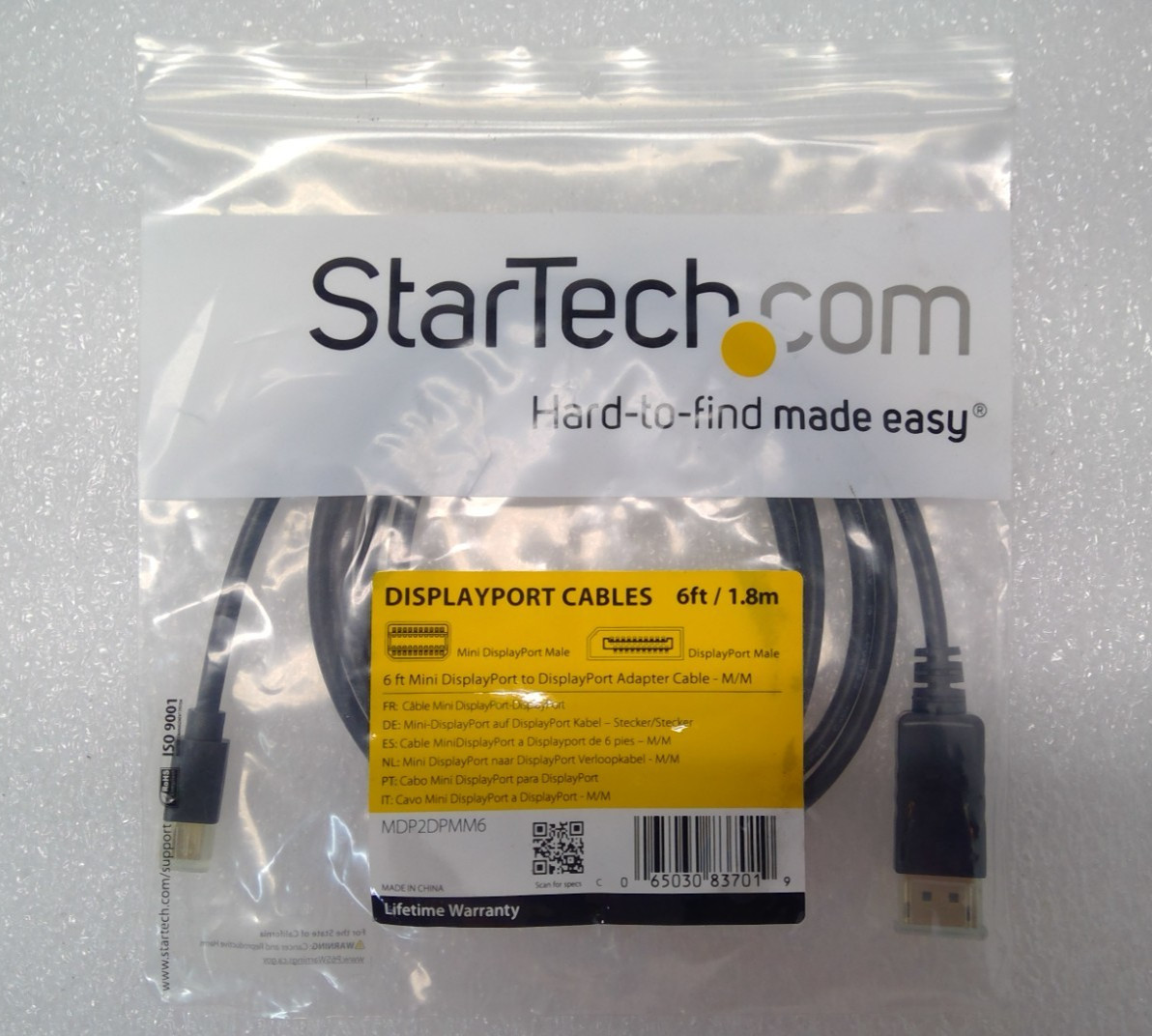 StarTech 6FT Mini DP to DP Cable 4K MDP2DPMM6 for Mac Surface Monitor G1N