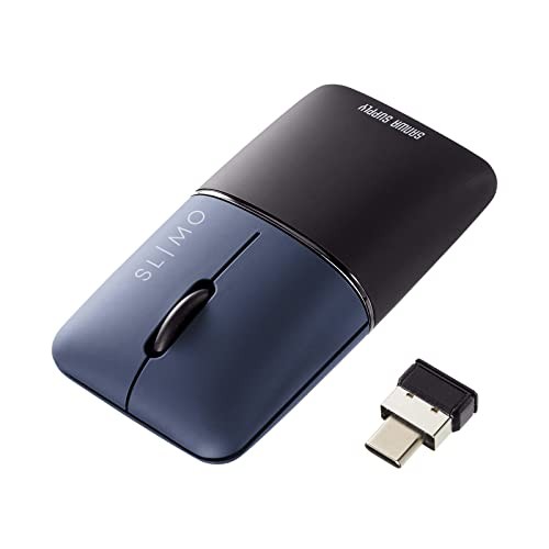 Sanwa Supply SLIMO Silent Wireless Blue LED Mouse Slim Rechargeable Type-C Navy