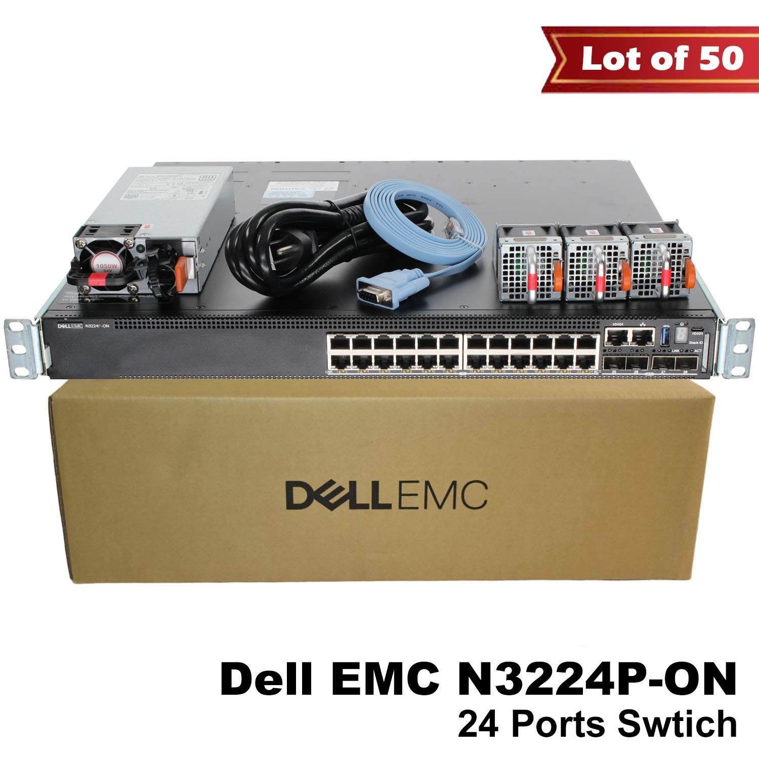 Lot of 50 Dell EMC N3224P-ON 24x1G 4x10G 2x100G PoE Switch HJ9HD 1050W GM1R7