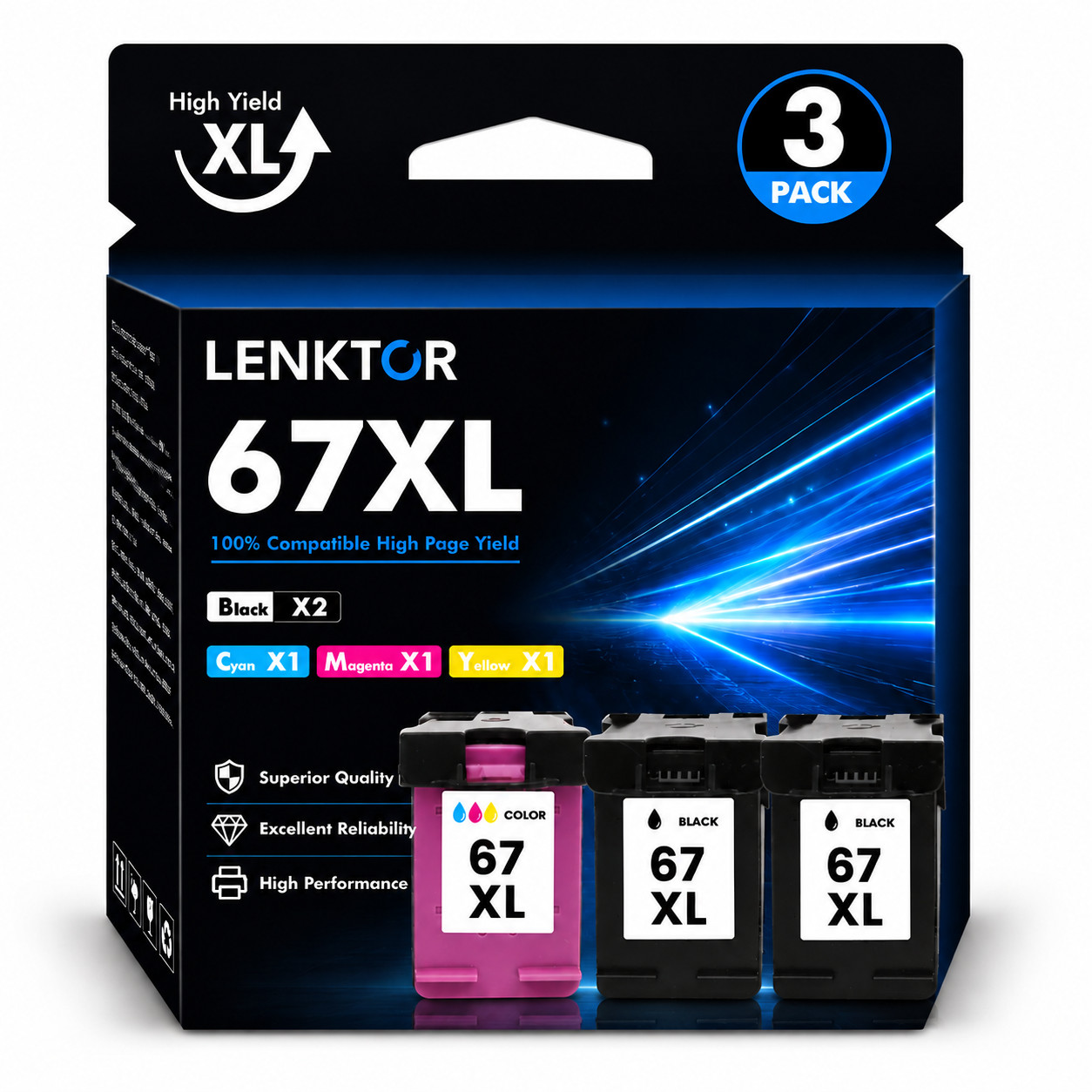 67XL 3PK 2BK 1Tri-color Ink for Deskjet 2755 4155 4255 2855 Envy 6055 6455 6065