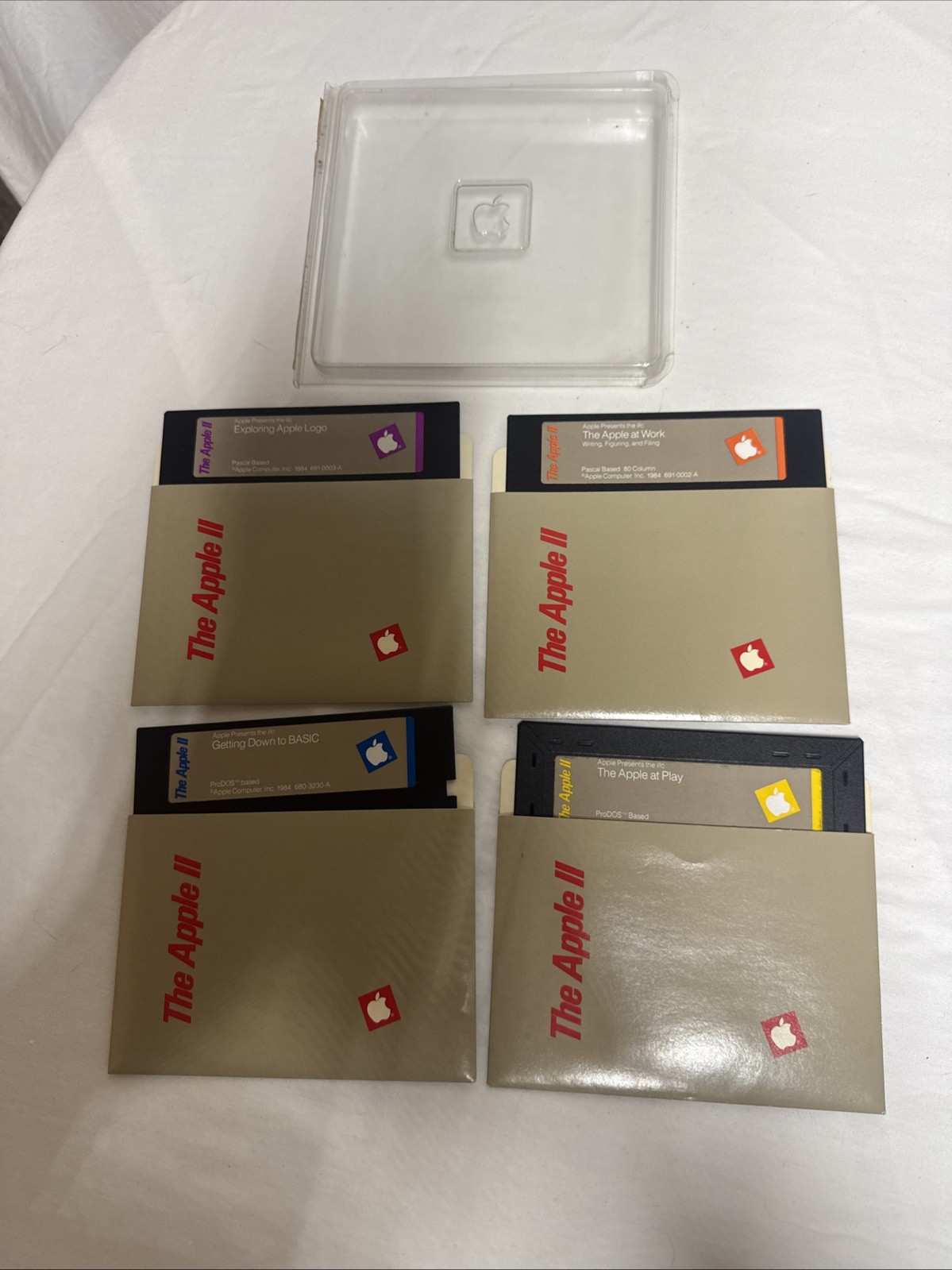 Vtg  Apple IIc 5.25 Floppy Disks Set 1984 The Apple at Work Play Logo BASIC OEM