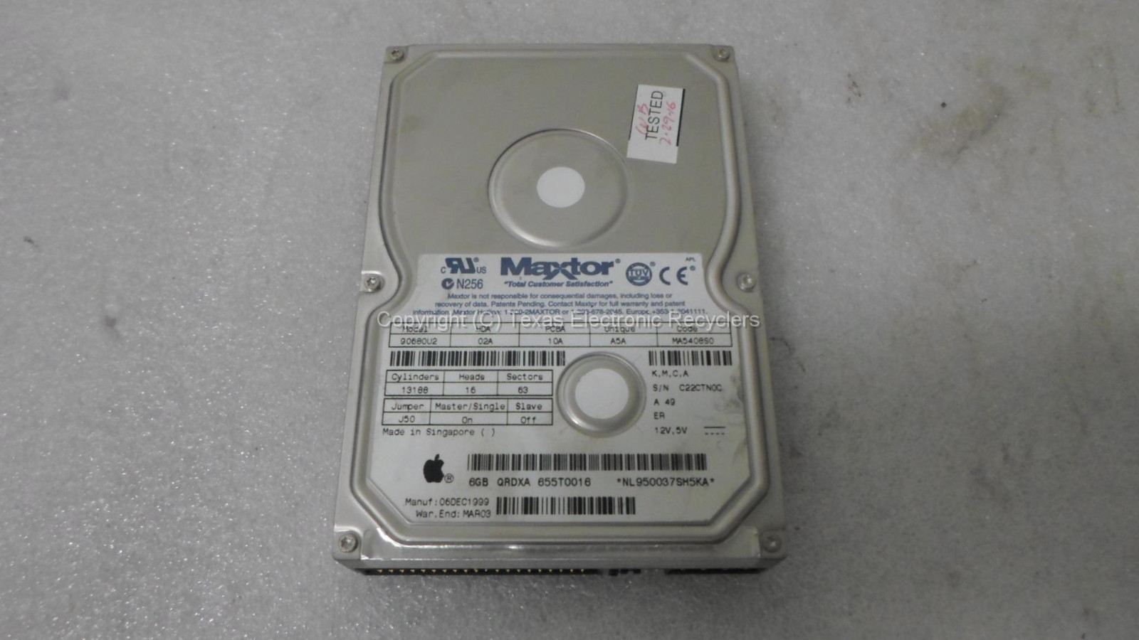 Maxtor Apple 90680U2 655T0016 QRDXA 6GB 5400RPM IDE Hard Drive TESTED