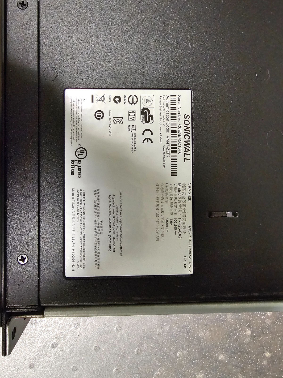 Dell 1RK26-0A2 Sonicwall Network Security Appliance - Black