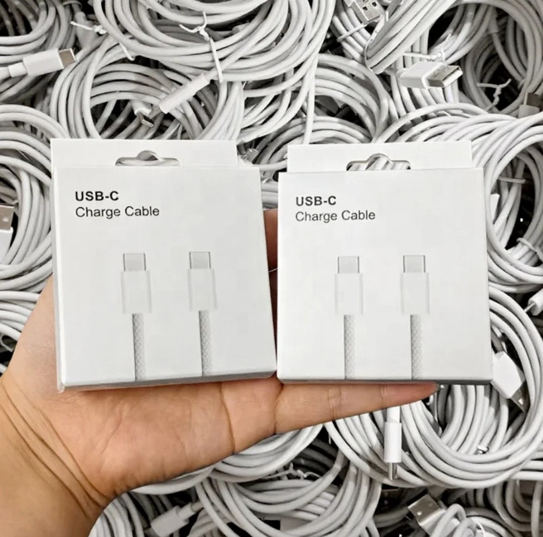 2x OEM 60W Apple/Samsung USB-C to USB-C Fast Charge Cable White