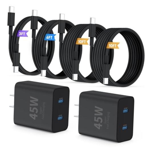 QZIIW Super Fast Samsung Charger Type C,45W Dual Port 3FT+6FT+10FT+10FT Black