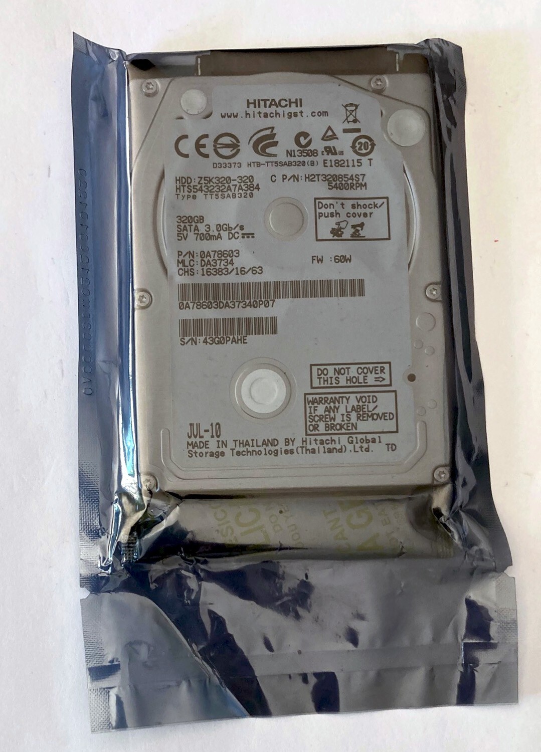 Hitachi HTS54323A7A384 320GB 7200RPM 3Gbps 2.5" SATA LaptopHDD HardDrive