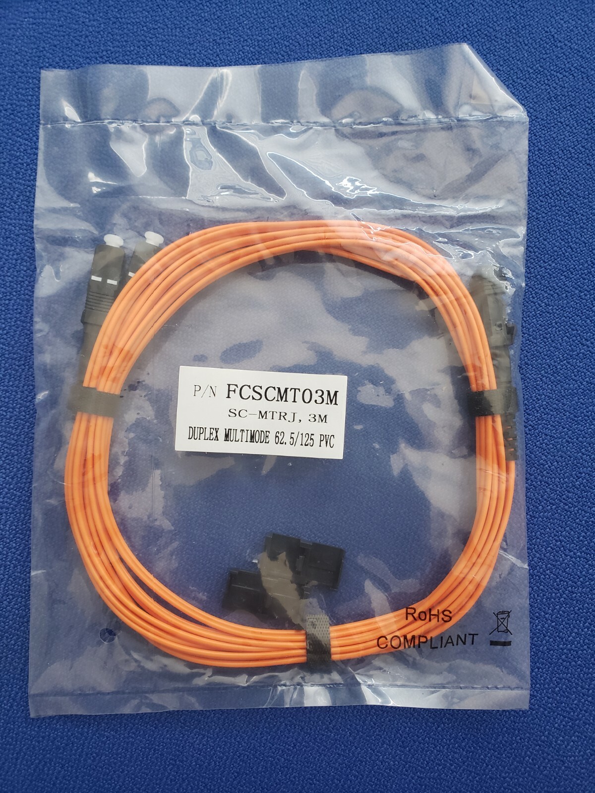 FCSCMT03M MTRJ to SC Multimode 62.5/125 3 Meters Duplex Fiber Optic Cable - New