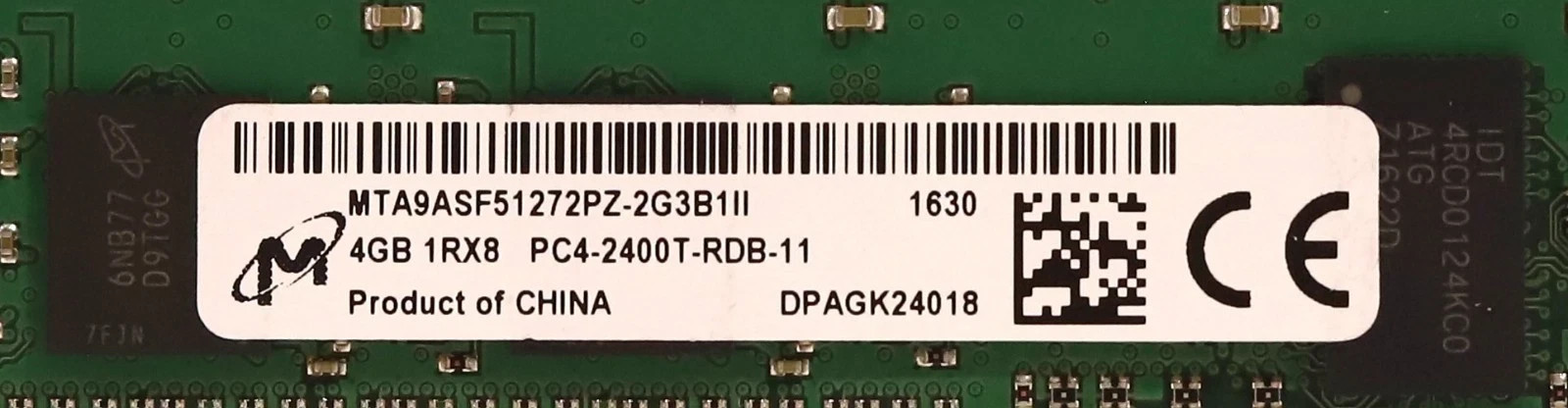 Micron 4GB 1Rx8 PC4-2400T-RDB-11 ECC REG Server Memory MTA9ASF51272PZ-2G3B1II