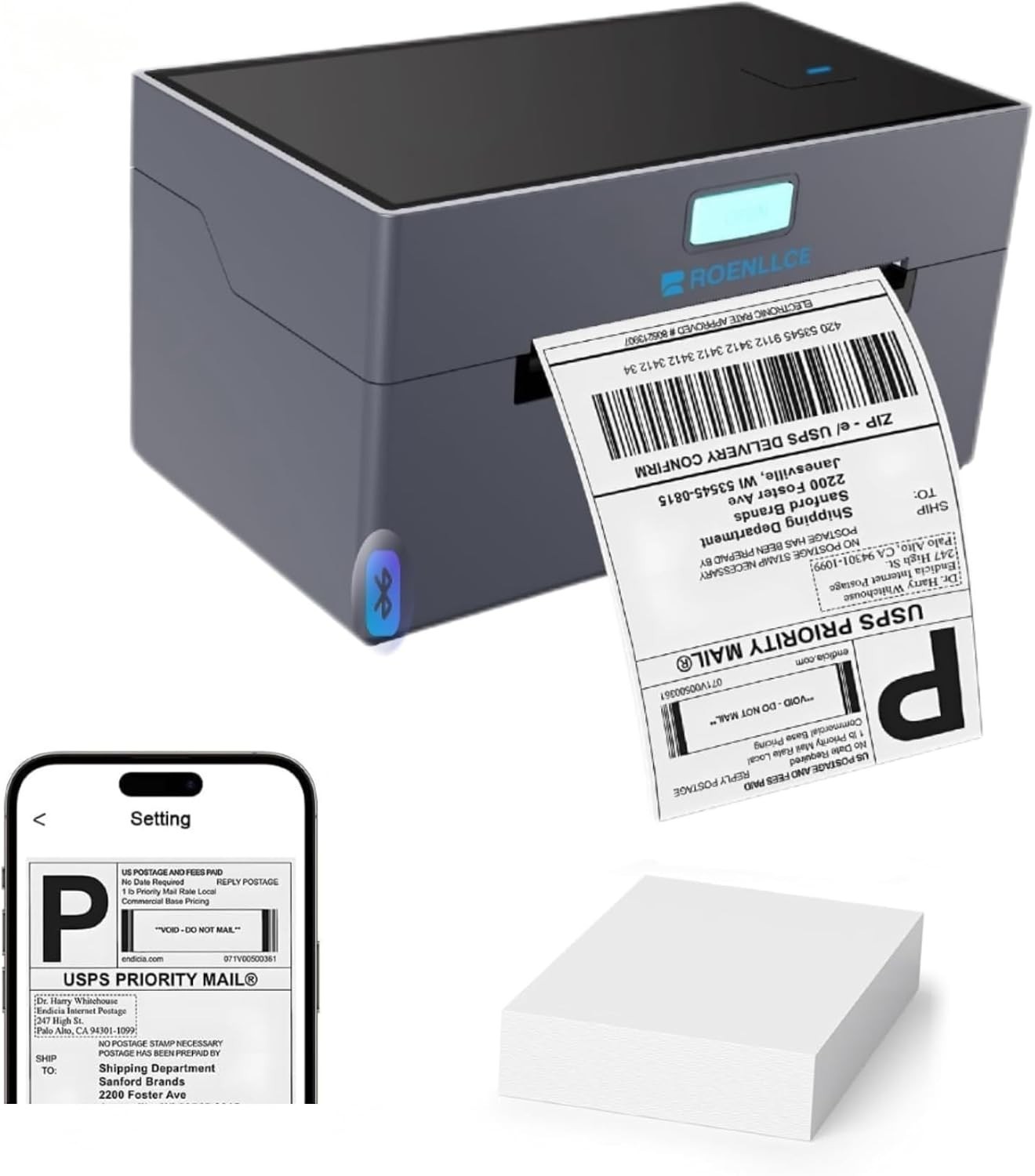 Thermal Shipping Label Printer 4x6 Bluetooth Shipping Printer Small Business