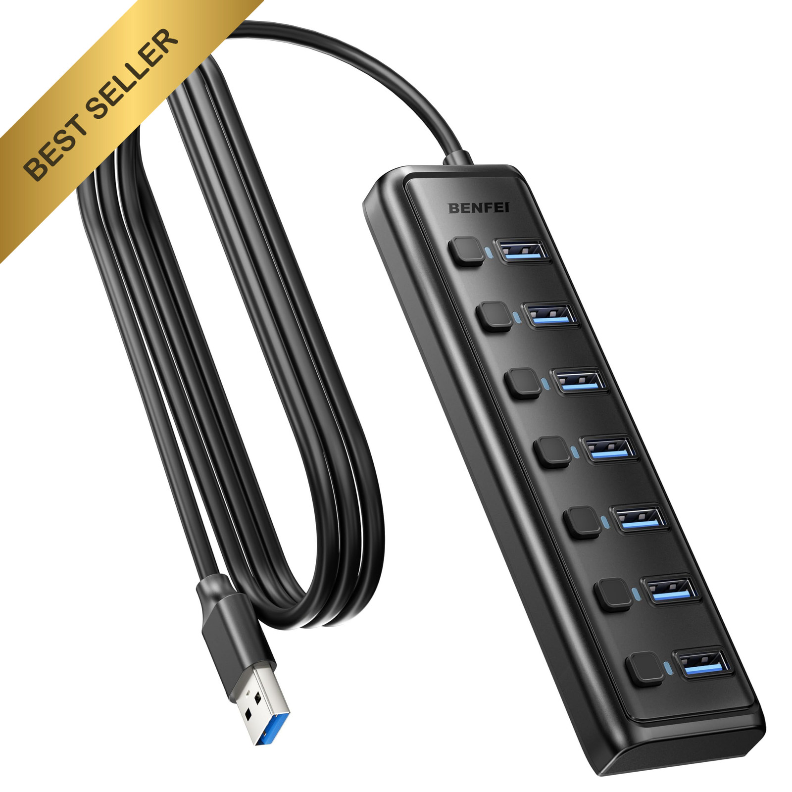 BENFEI USB 3.0 Hub 7 Port Ultra Slim Portable Splitter 3.3ft Cable Mac PC Hub
