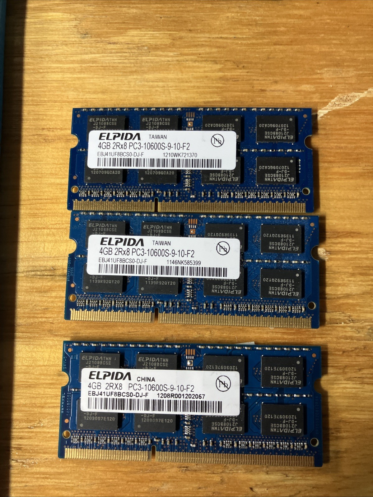 Lot of 3 Elpida 4GB (3x4GB) DDR3 Laptop RAM PC3-10600S 1333MHz SODIMM