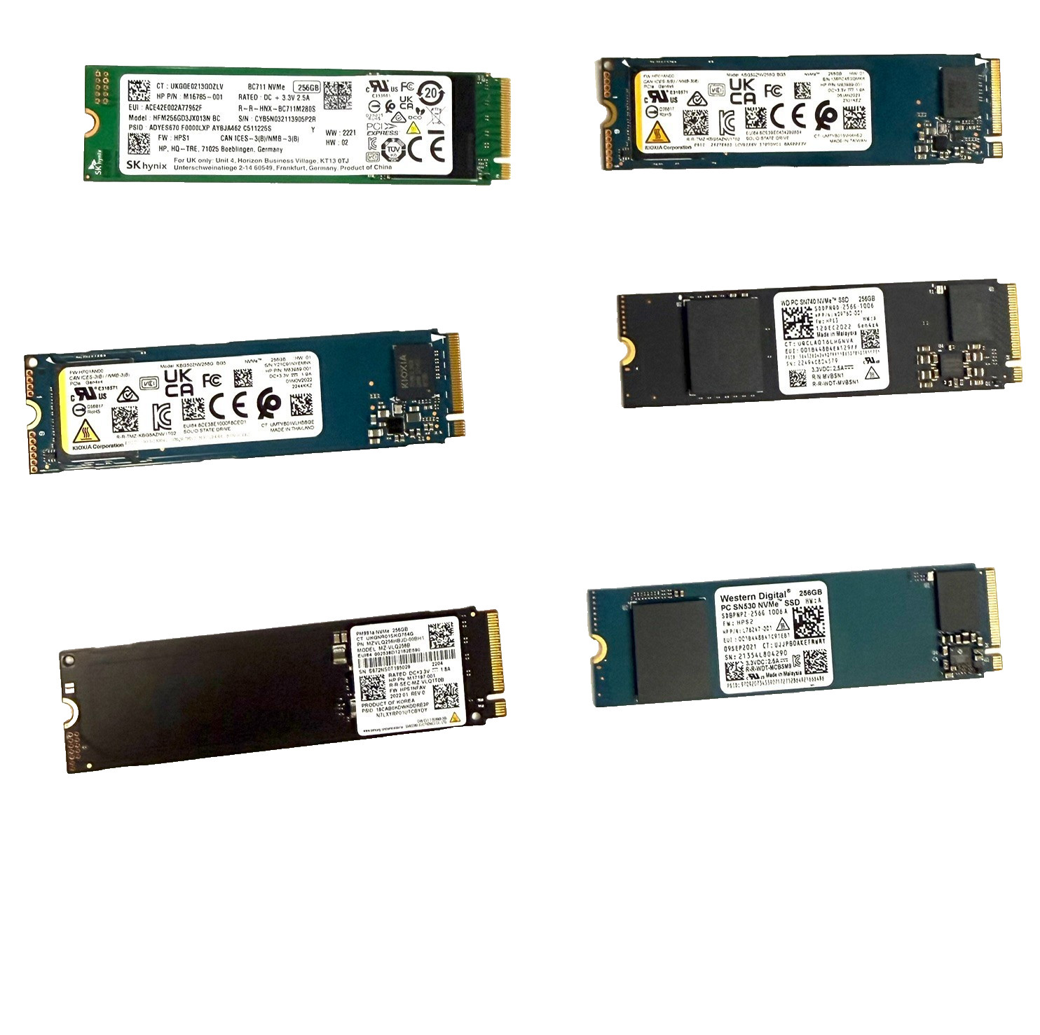 Lot of 6 Mix Major Brands Fast  256GB Solid State Drive  NVME M.2 2280 SSD