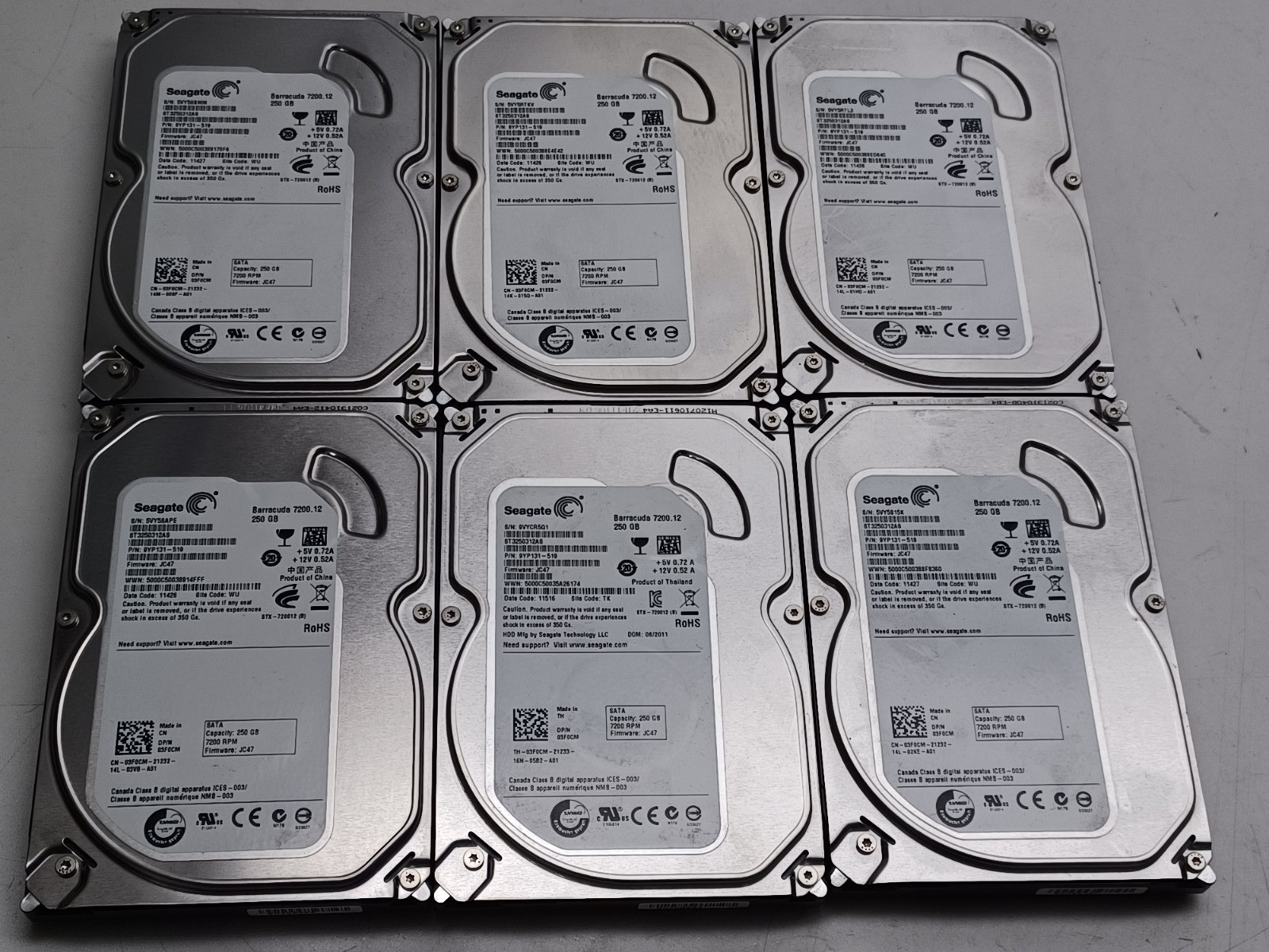 Lot of 6 Seagate Barracuda 7200.12 250GB HDD Hard Drive ST3250312AS Used