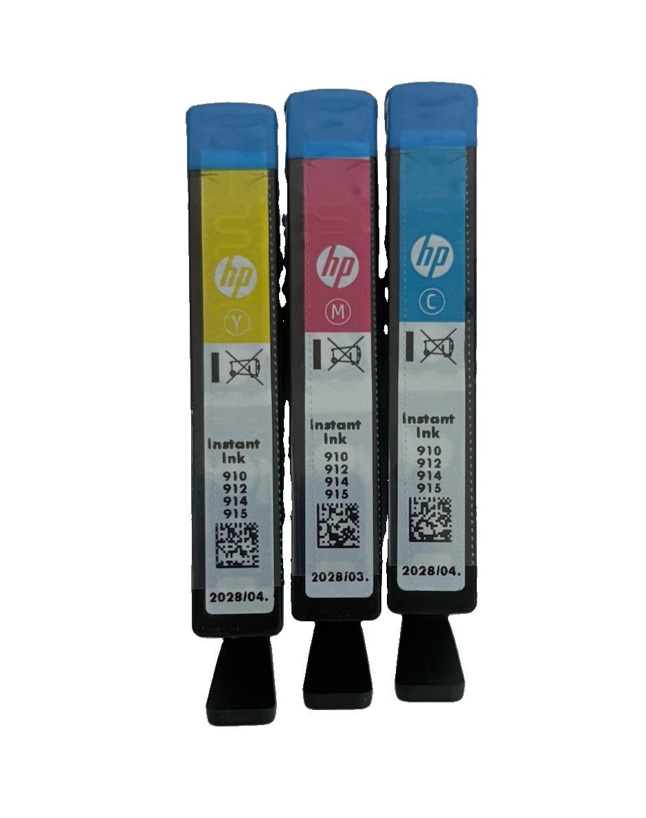 New Genuine HP 910 912 914 915  Cyan Yellow Magenta Lot of 3 Color Ink EXP 2028