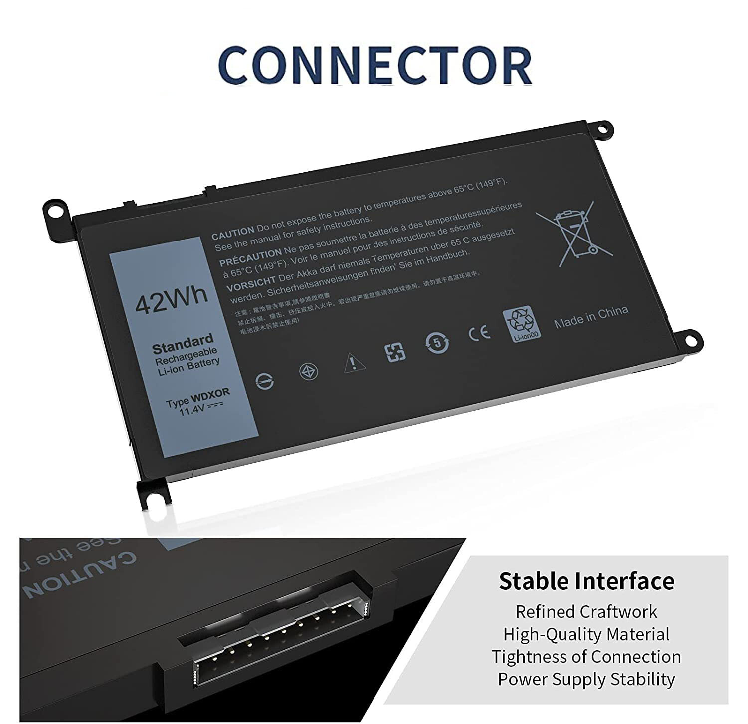 WDX0R WDXOR Laptop Battery 42Wh For Inspiron 15 5567 5568 13 5368 7368 7569 7579