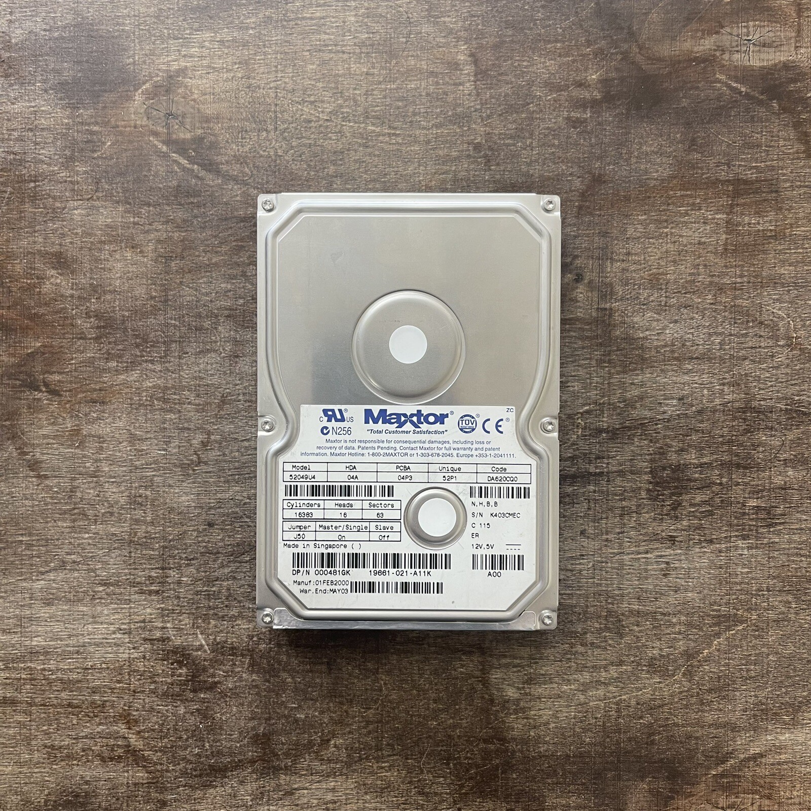 MAXTOR DiamondMax ATA 52049H4 -- 20GB -- 7200 RPM Hard Drive IDE 3.5" HDD