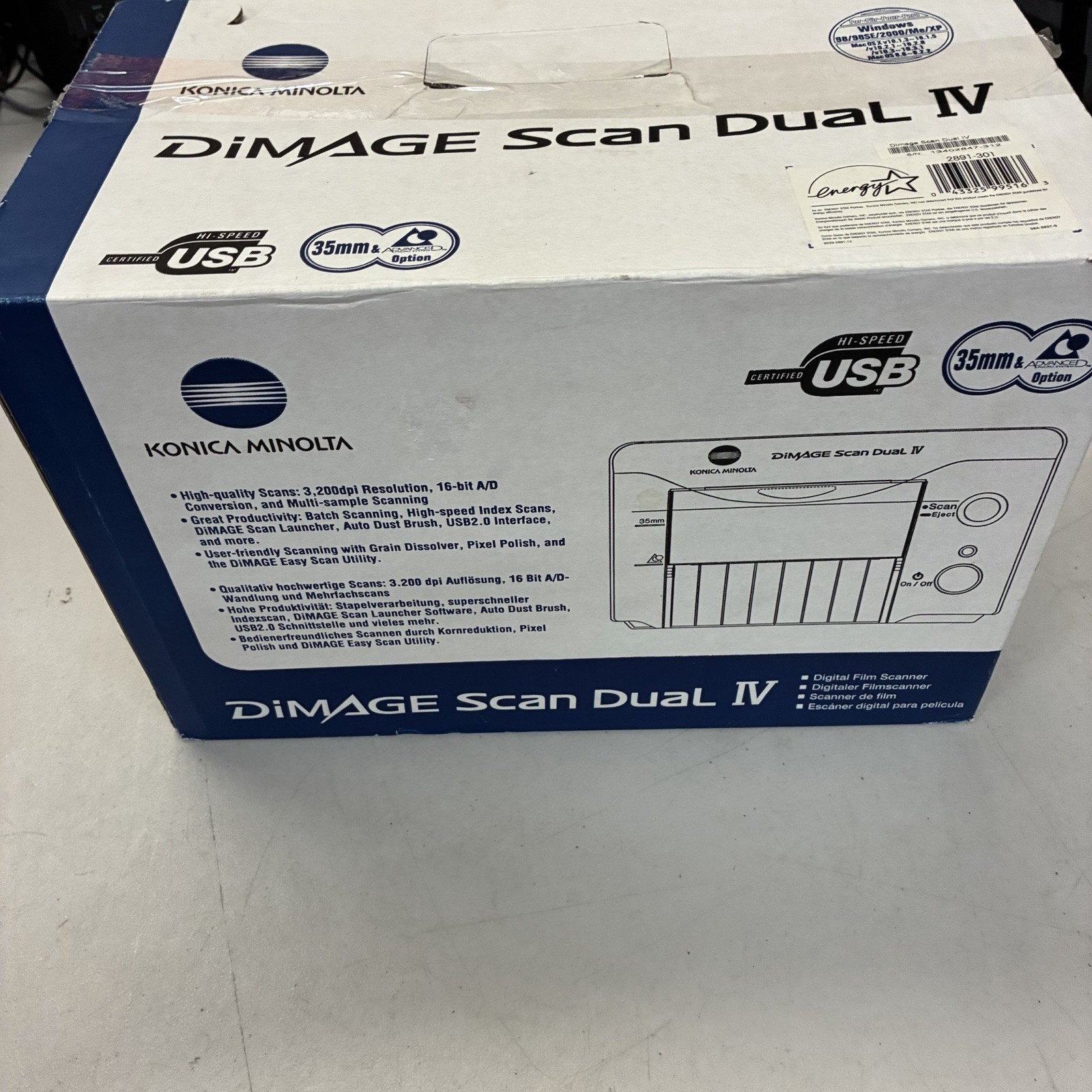Konica Minolta Dimage Scan Dual IV AF-3200 Film and Slide Scanner Power USB Cord