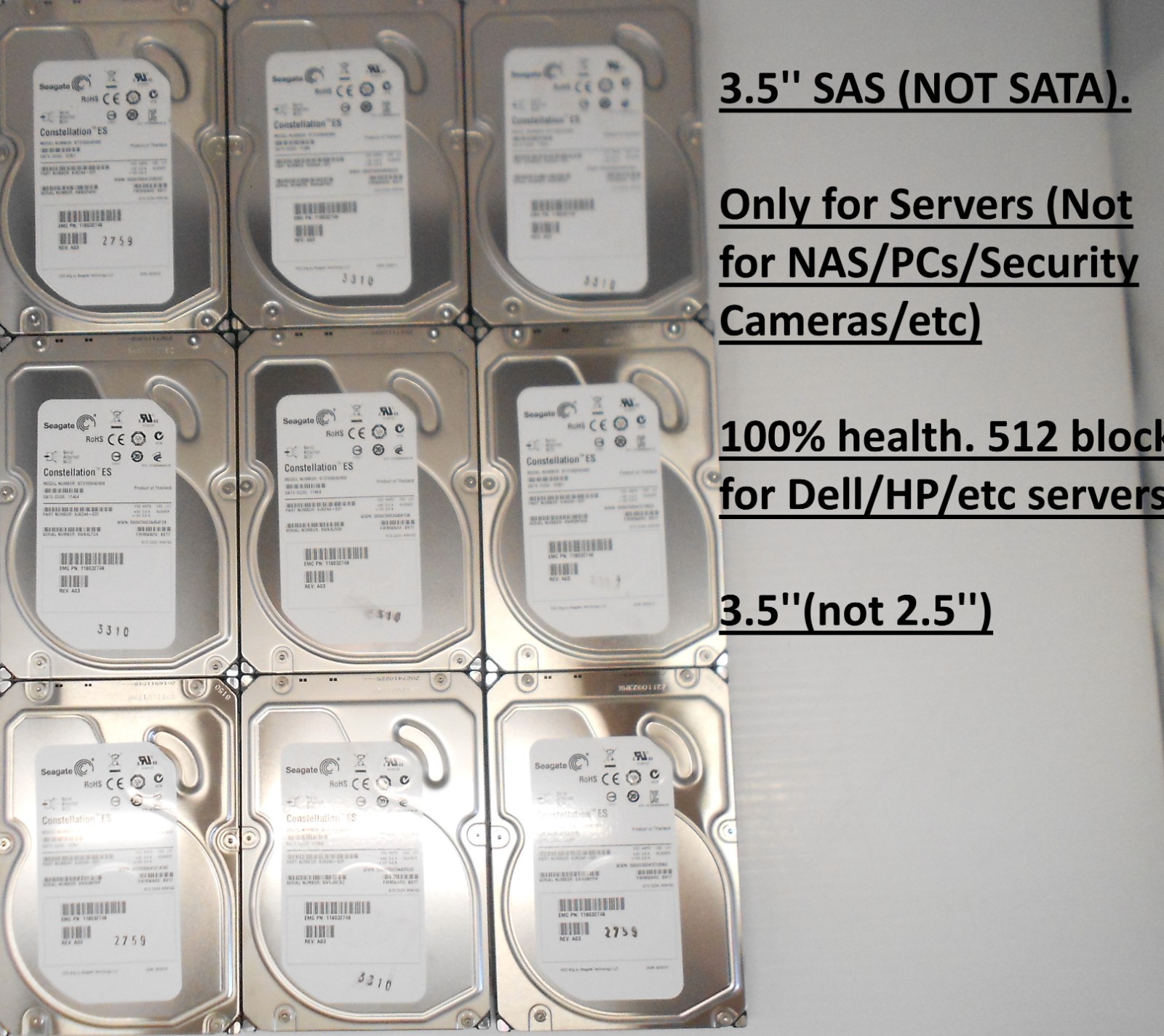 Lot of 4 Seagate 1TB 7.2K SAS 3.5" Storage Server 6gbps Hard Drive ST31000424SS