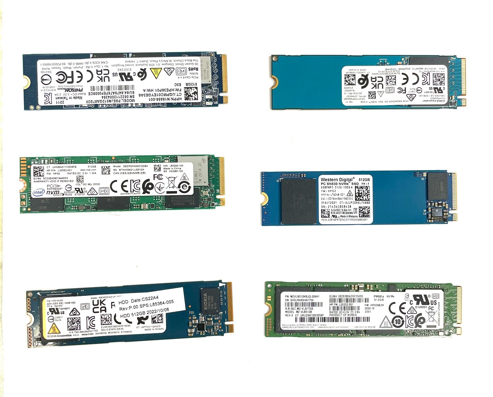Lot of 6 Mix Major Brands Fast  512GB Solid State Drive  NVME M.2 2280 SSD