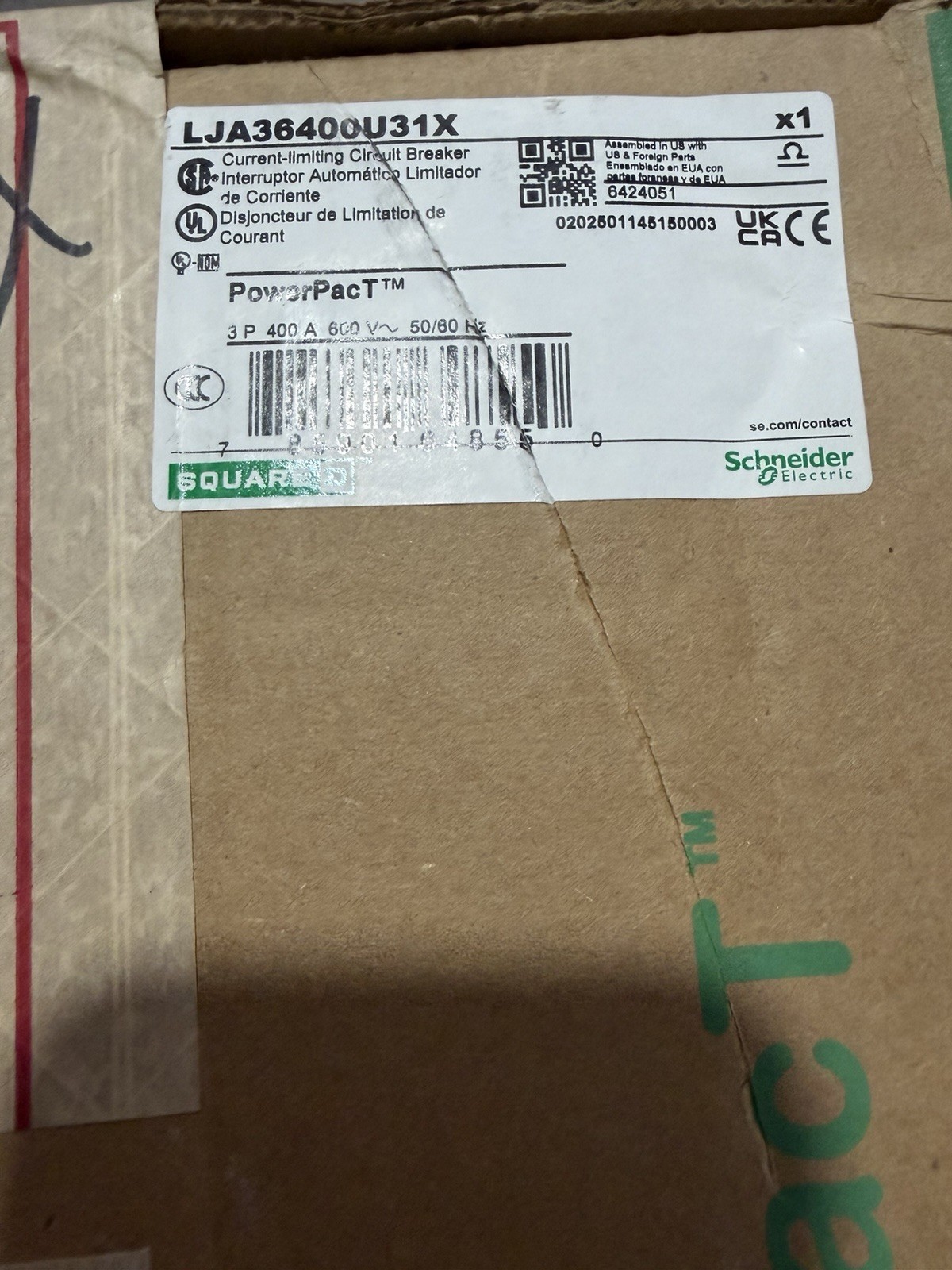 Square D LGA36400U31X PowerPact 400 amp Brand new