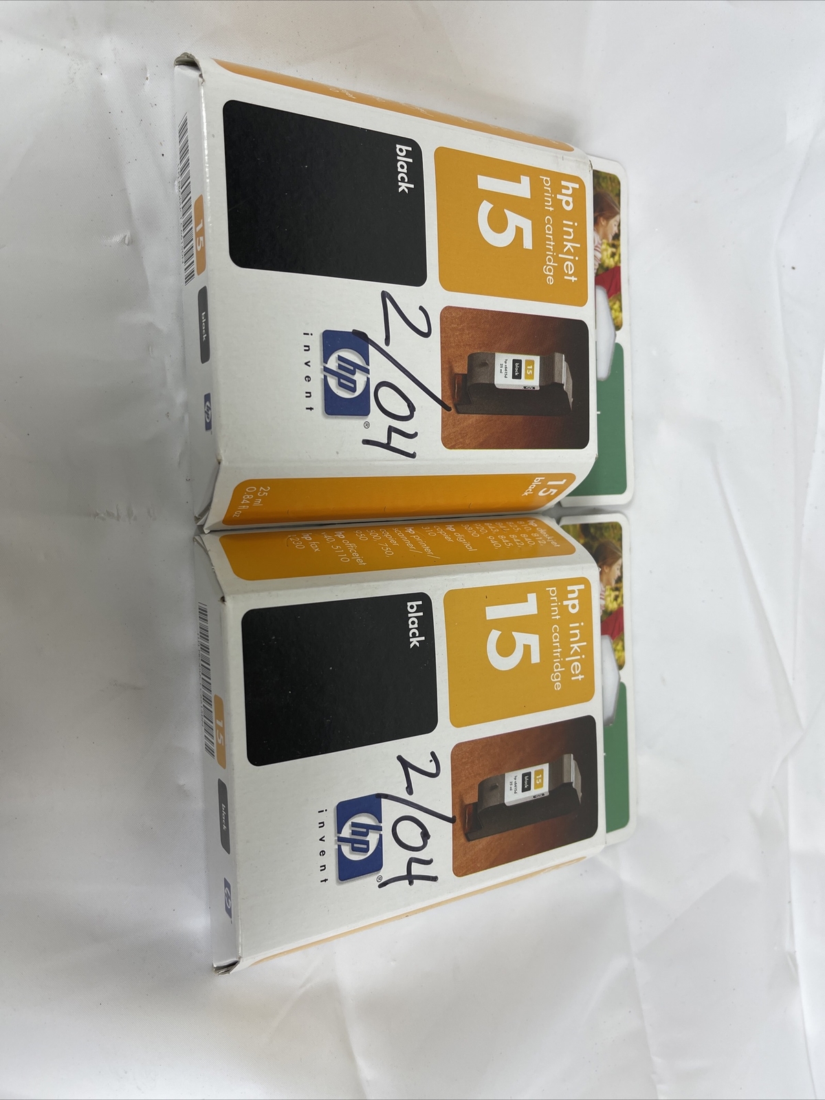 NEW Lot of 2 Genuine HP #15 Black Ink Cartridges, Sealed / NOS, Expired 2005