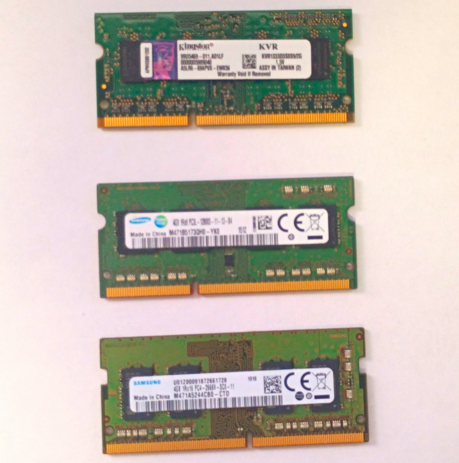 Lot of 3 Laptop RAM Memory - 4GB DDR4 + 4GB DDR3L + 2GB DDR3 - Samsung