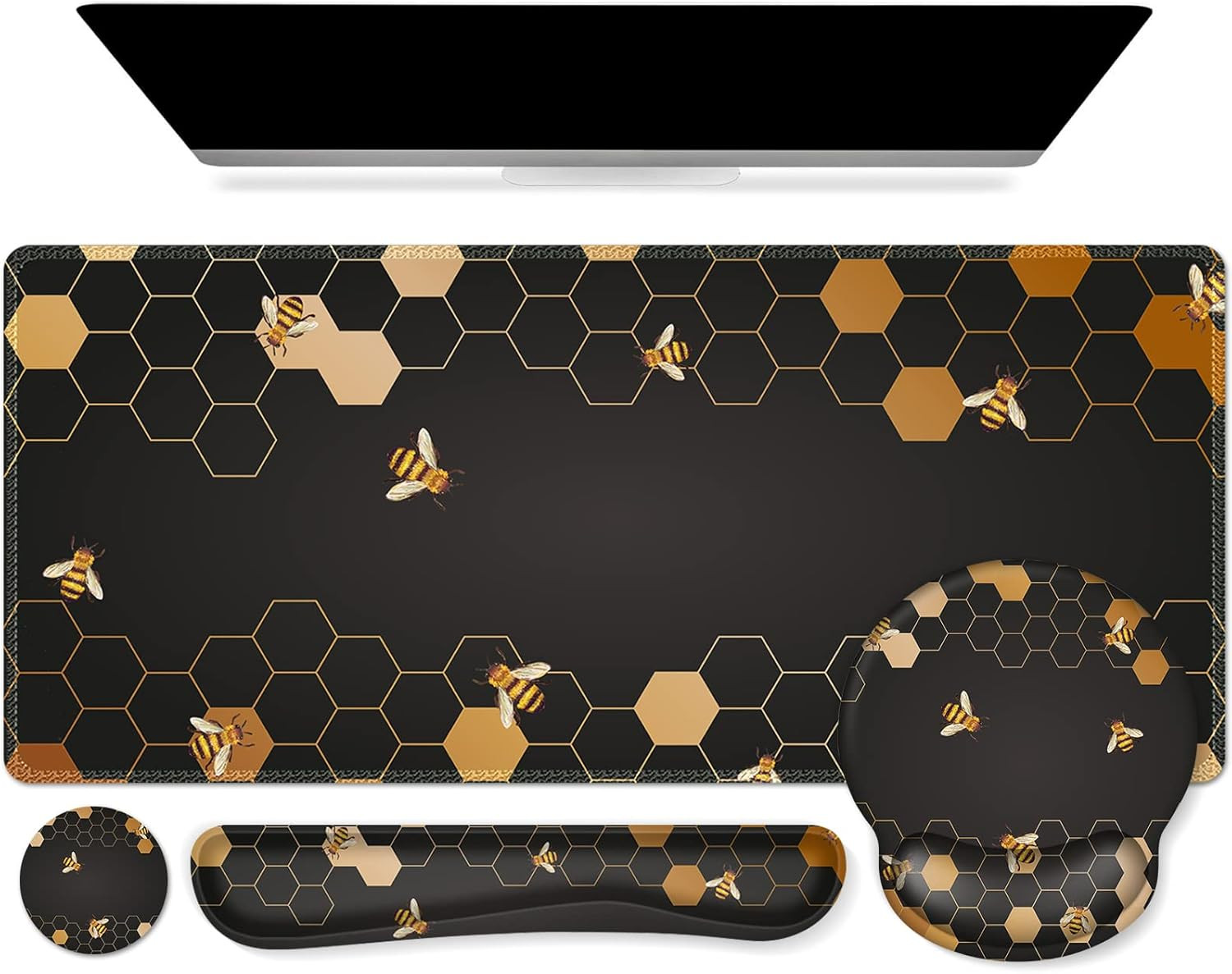 Desk Mat, Gaming Mouse Pad Wrist Support Set,4In1 XXL Large Mousepad
