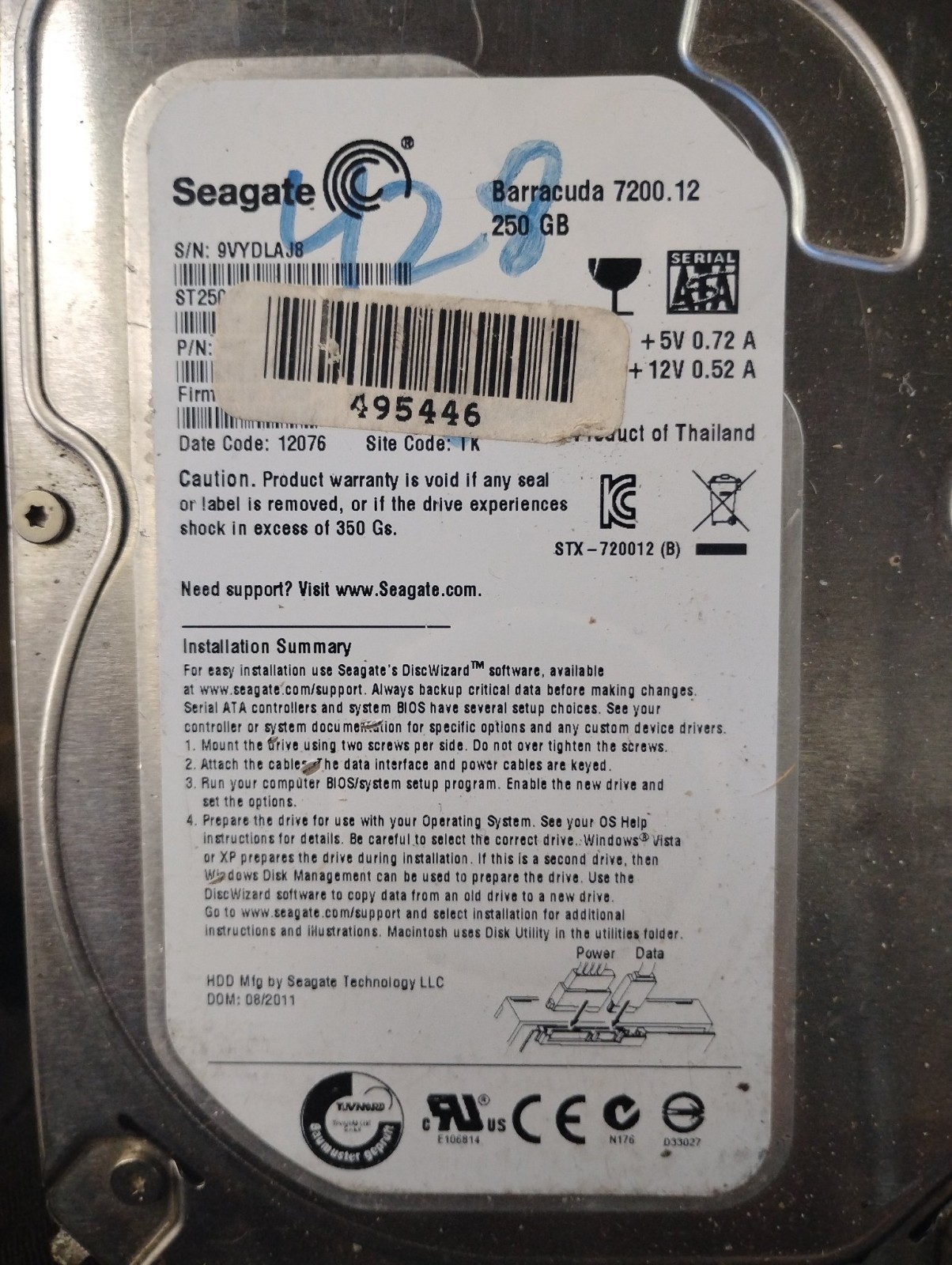 Seagate Barracuda 7200.12 250GB 3.5" SATA HDD Tested Working Formatted