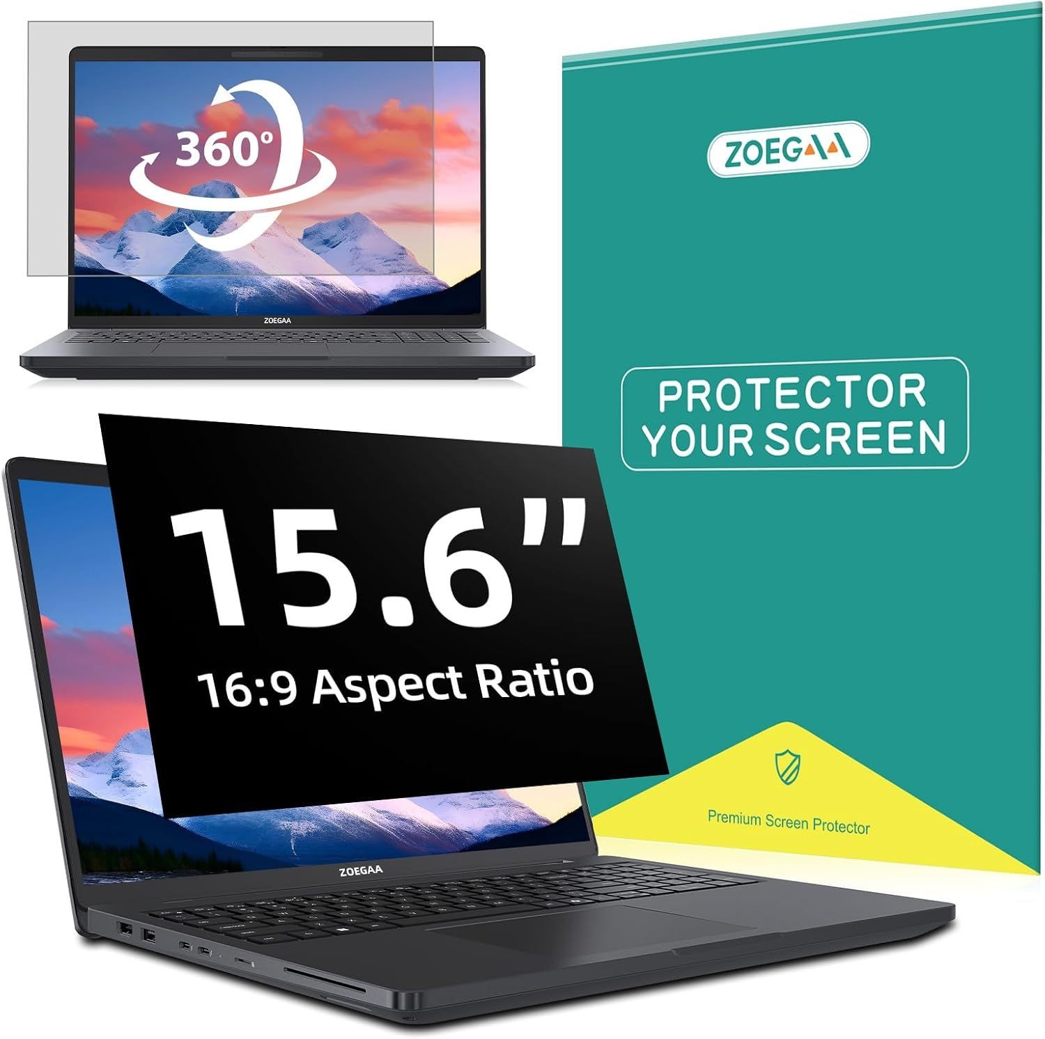 Removable 4-Way 360° Privacy Screen for 15.6 Inch 16:9 Laptop, Anti-Glare Filter