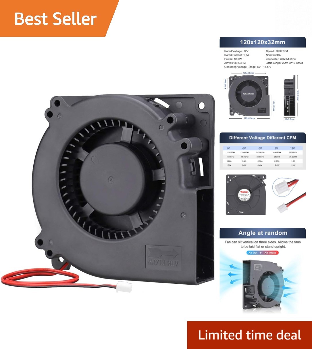 Versatile 120mm Blower Fan - 12V Cooling Solution for Electronics & DIY Projects