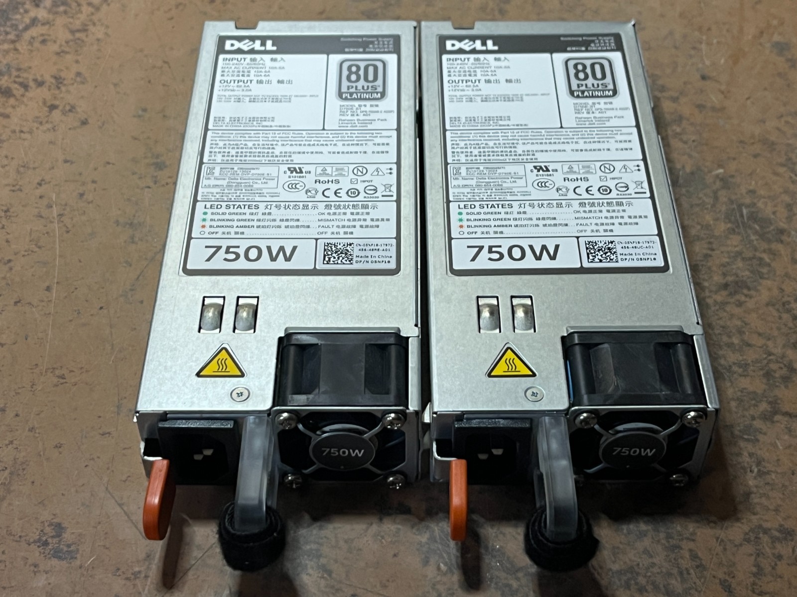 Lot of 2 - Dell 750W 80 Plus Platinum Power Supply PSU 5NF18 PowerEdge 05NF18