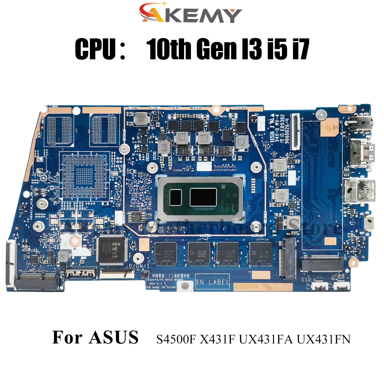 UX431FA Motherboard For ASUS X431F U4500F S431F S4500F UX431FN Mainboard W/CPU