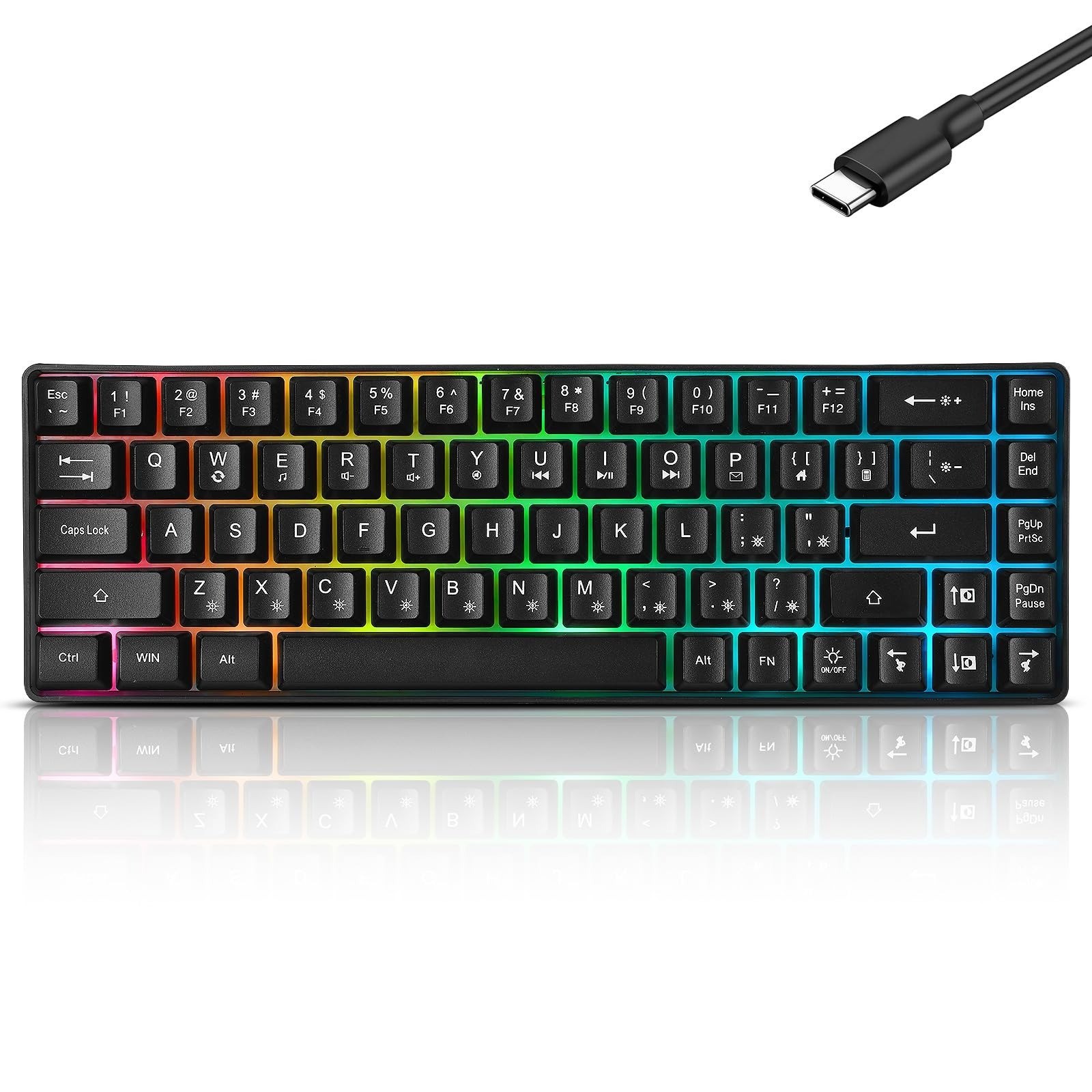 Guiheng 60% Wired Gaming Keyboard RGB Backlit 68 Keys Mini Mechanical Feel