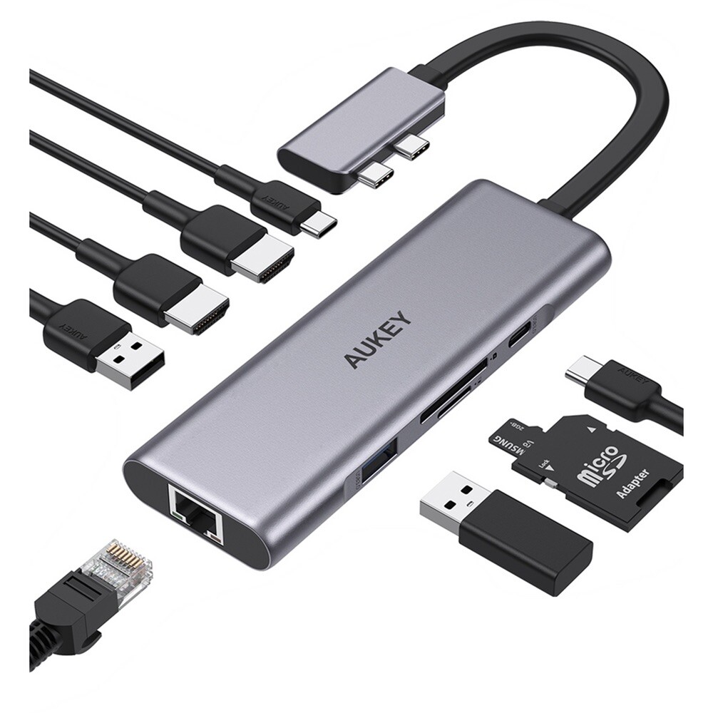 9-in-2 USB-C Docking Station, 2*USB 3.1 Type C Male to HDMI*2, Massive Expansion