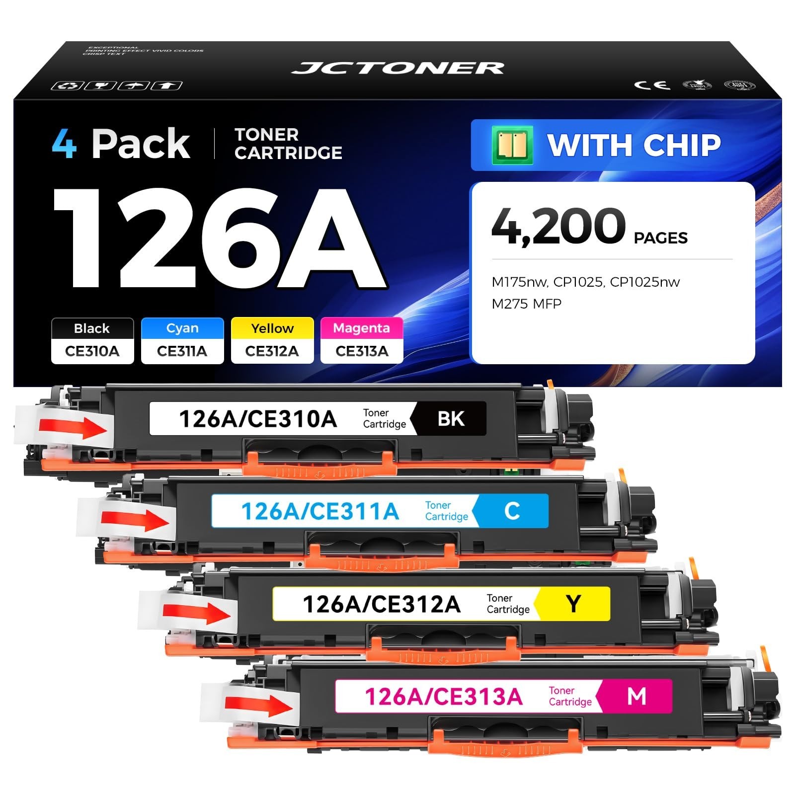 126A Toner 4-Pack CE310A CE311A CE312A CE313A for Laser Pro CP1025 M175 M275Set