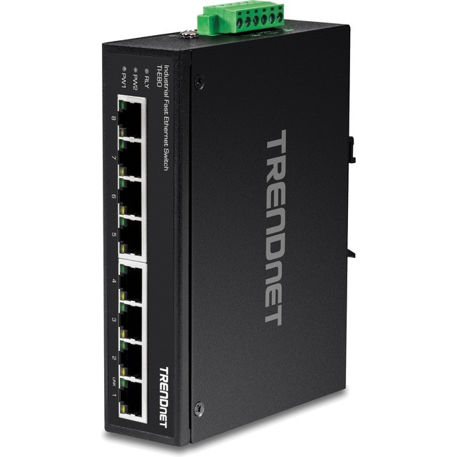 TRENDnet 8-Port Industrial Unmanaged Fast Ethernet DIN-Rail Switch TIE80