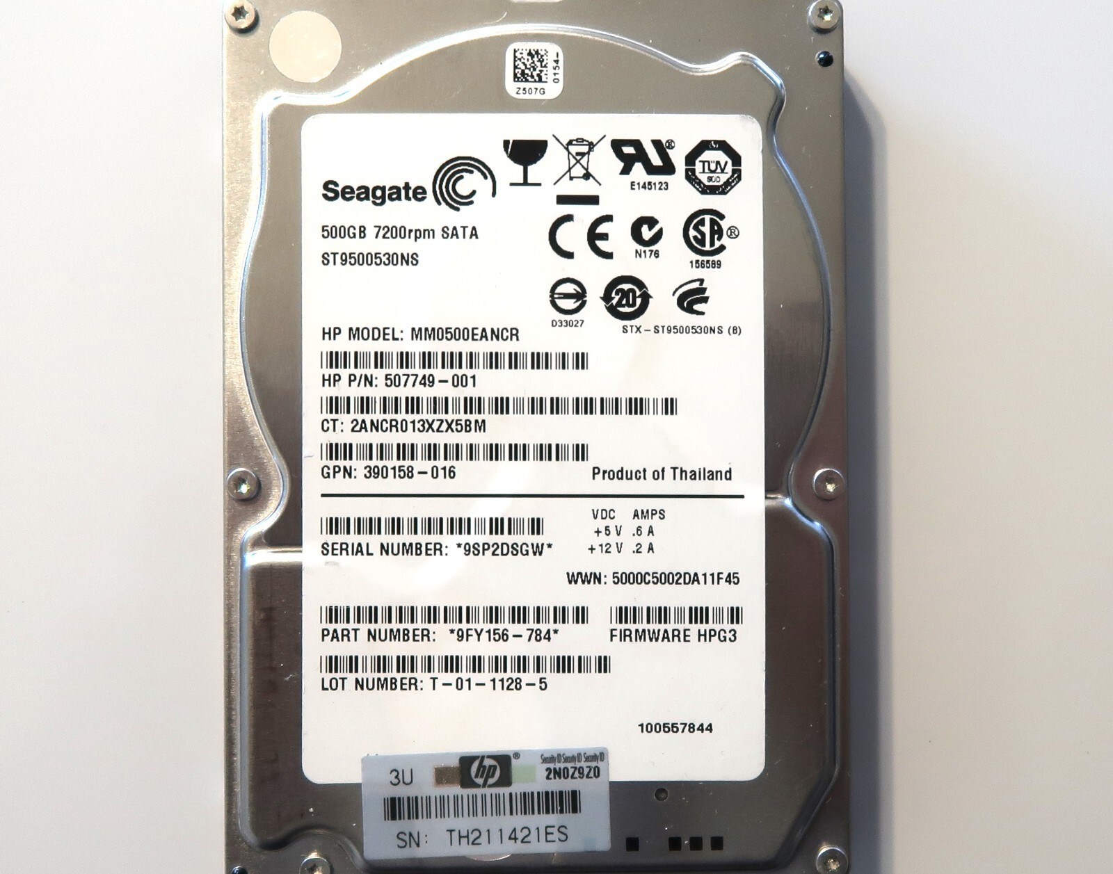 Seagate ST9500530NS 9FY156-784 HPG3 (9SP2) Thailand 500gb 2.5" Sata HDD