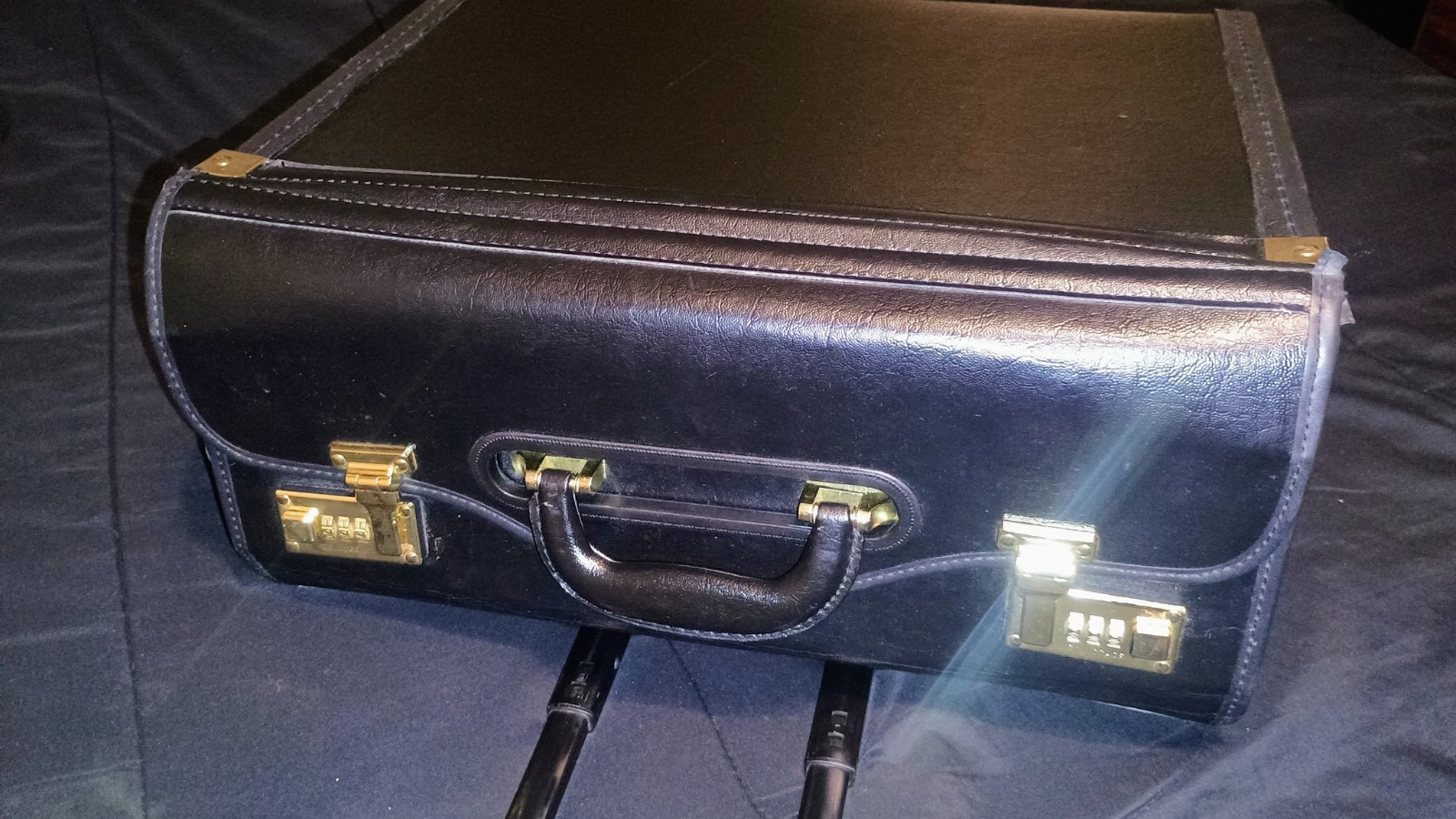 VTG U.S Luggage Rolling Pilot Case Black Leatherette Briefcase Locks Military