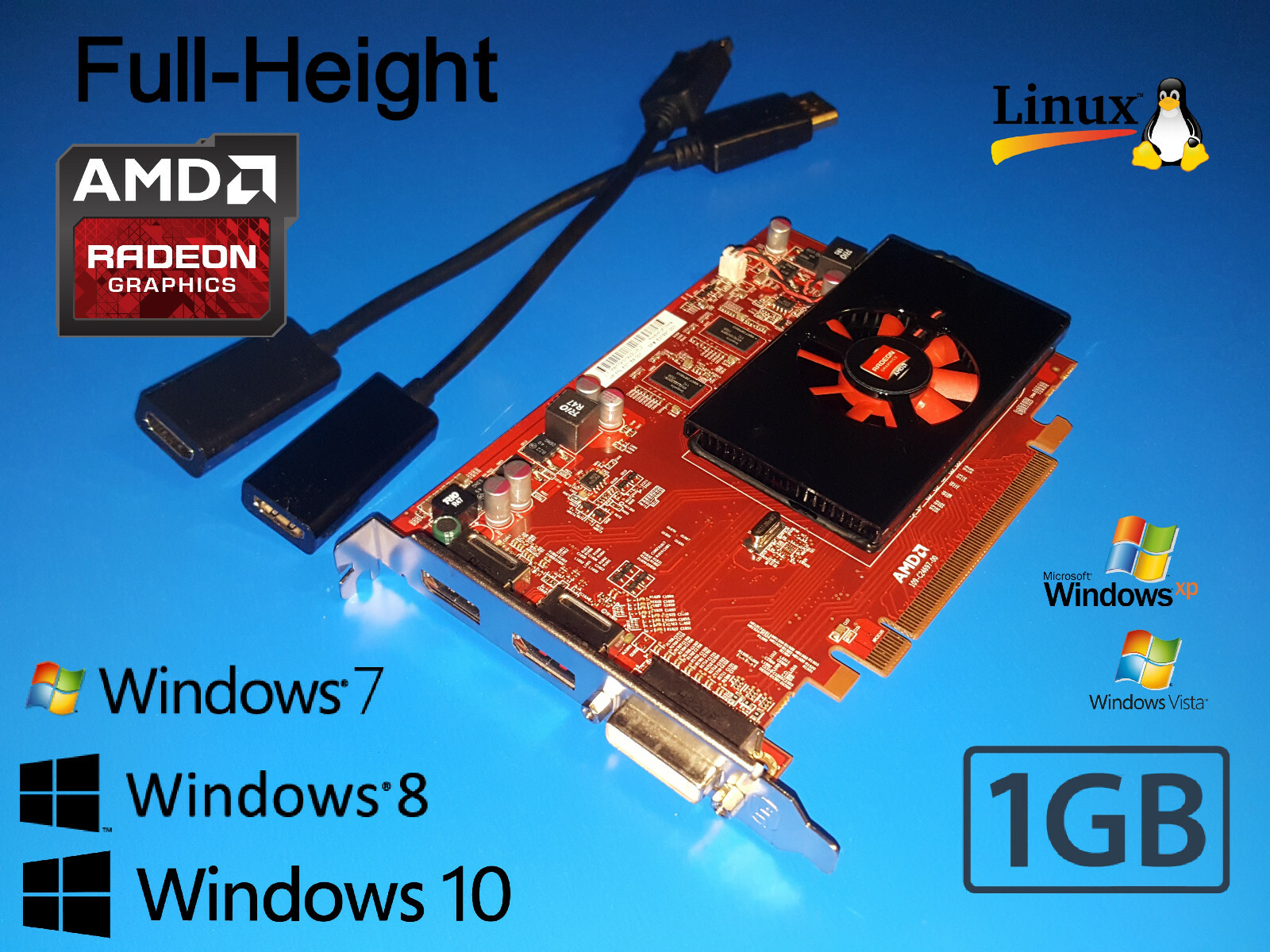 HP Pavilion p6267c p6380t p6580t p6610f p6710f 1GB Video Card + Dual HDMI Cables