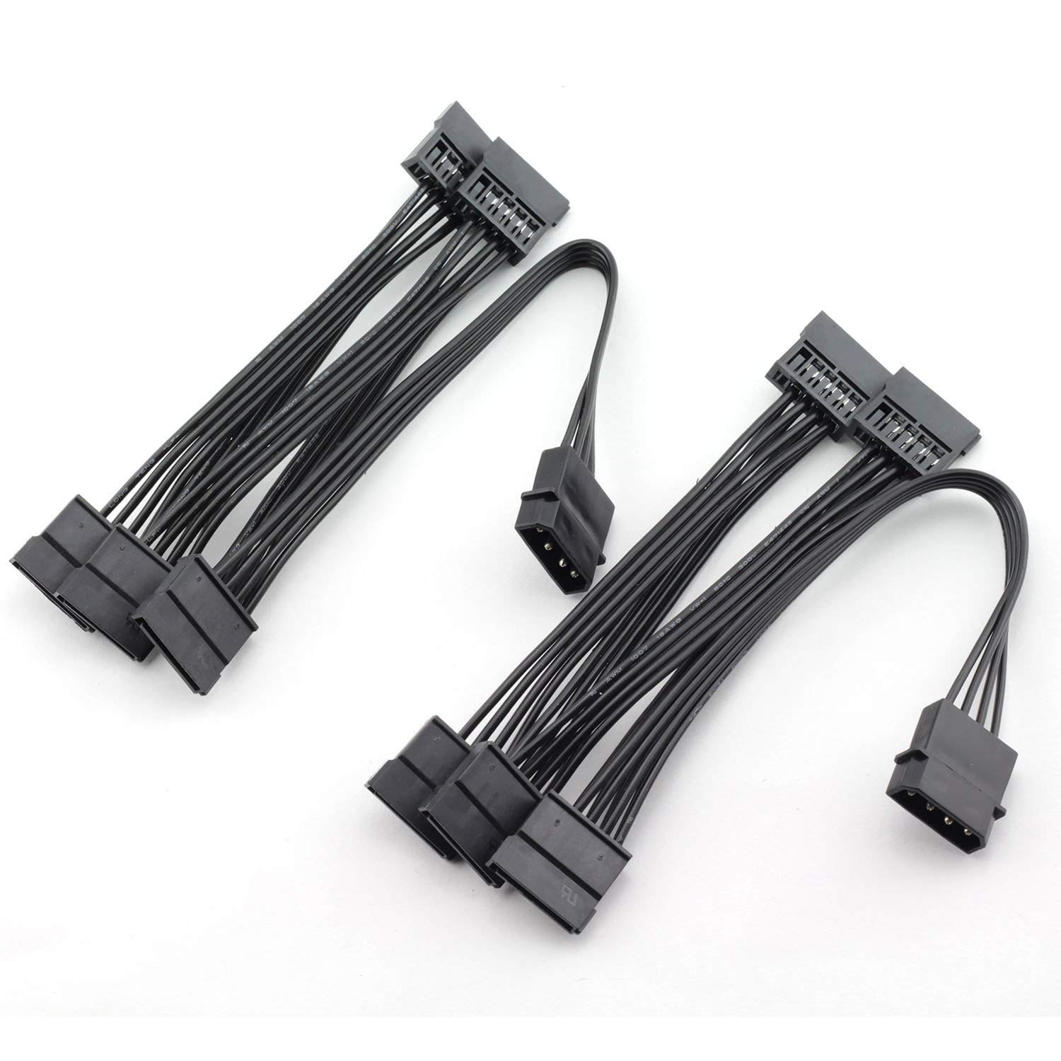 2 PCS IDE 4 Pin To SATA 15 Pin Power Cable Adapter 18AWG 1 To 5 Splitter