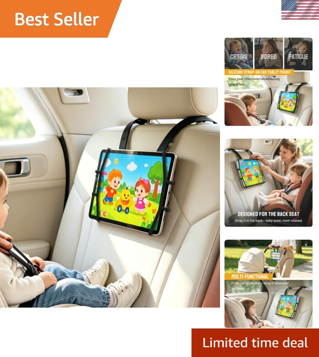 Non-Slip Silicone Tablet Holder for Cars – Washable & Fits All 7.5-12.9