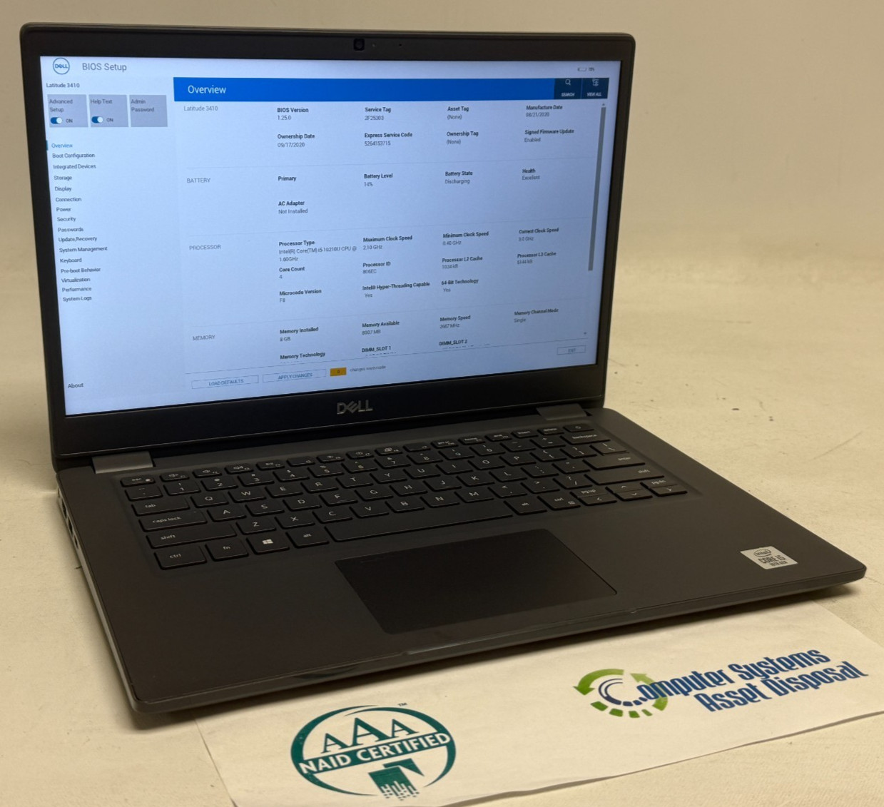Dell Latitude 3410 14" (i5-10210u 1.60GHz - 8GB RAM - 256GB SSD - Win11Home)