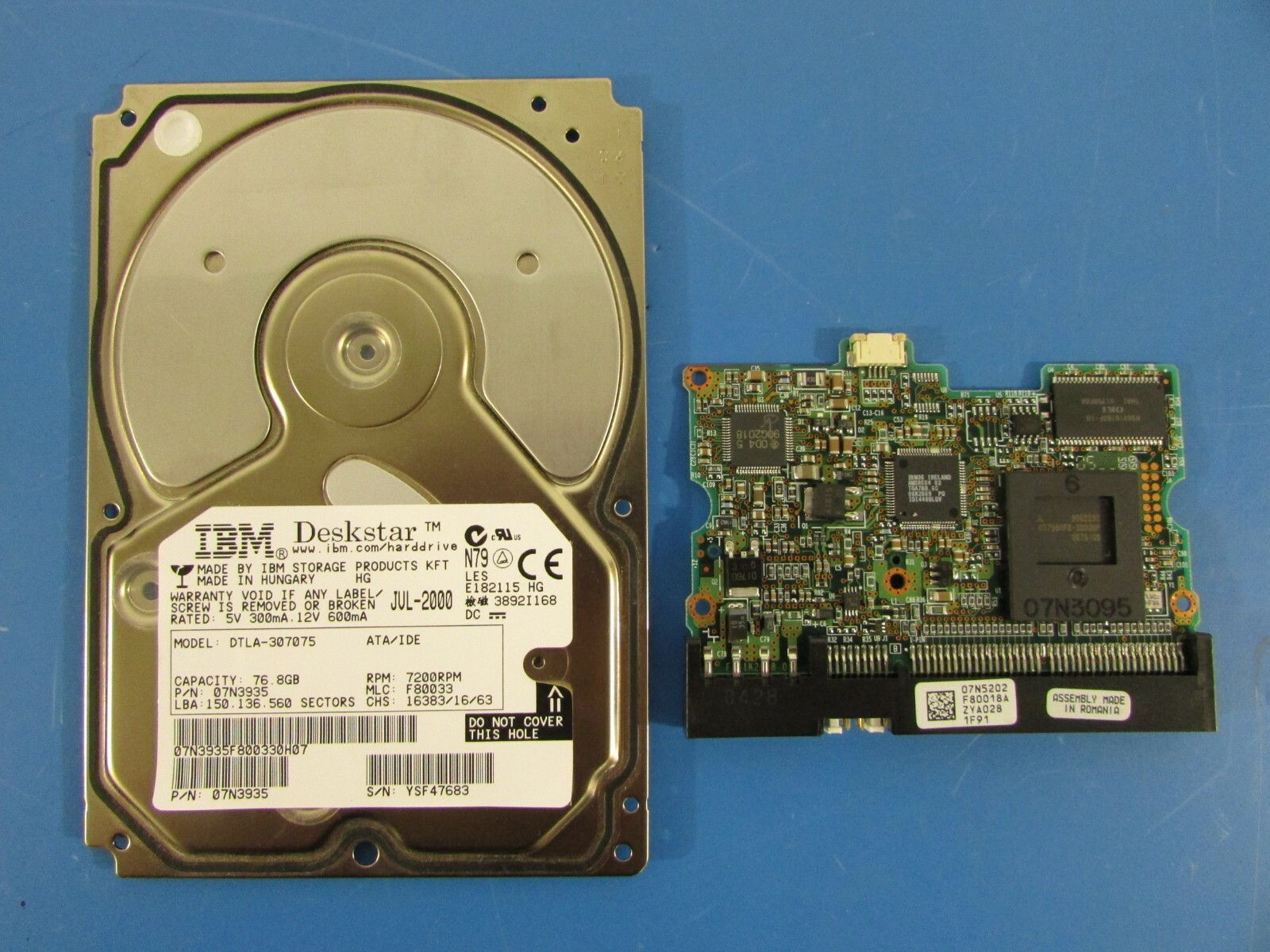 IBM Deskstar 76.8GB DTLA-307075 Part No. 07N3935 (PCB Only - No Drive) 