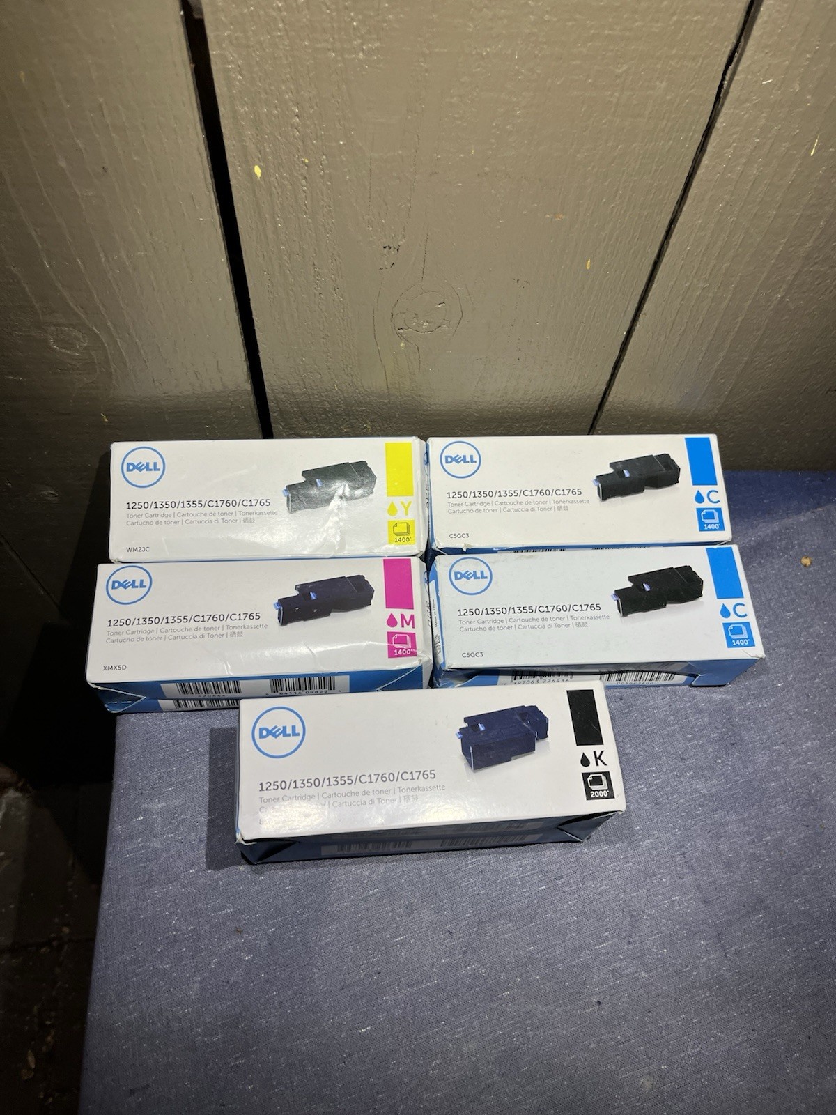 Dell Genuine Toner Lot 5 CMYK 810WH C5GC3 XMX5D WM2JC 1250 1350 1355 C1760 C1765