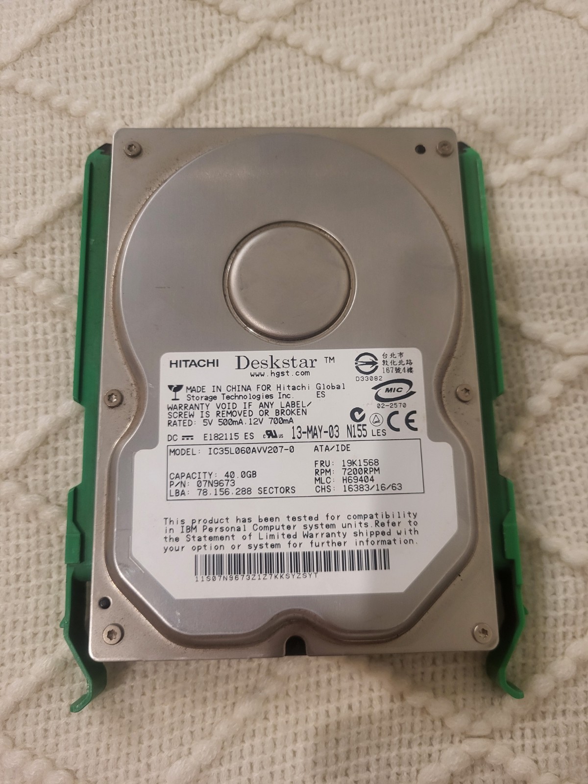 Hitachi Deskstar IC35L060AVV207-0 40GB IDE 3.5" HDD 7200RPM