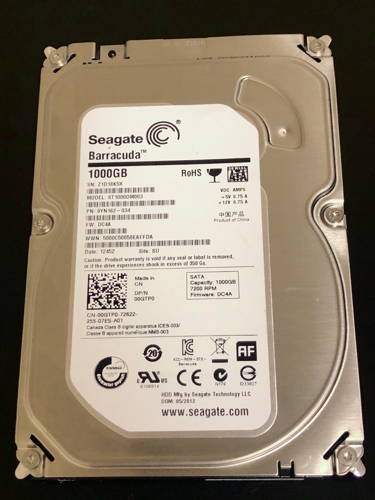 0GTP0 00GTP0 ST1000DM003 DELL 1TB 7.2K 6G NCQ LFF 3.5" SATA HARD DRIVE