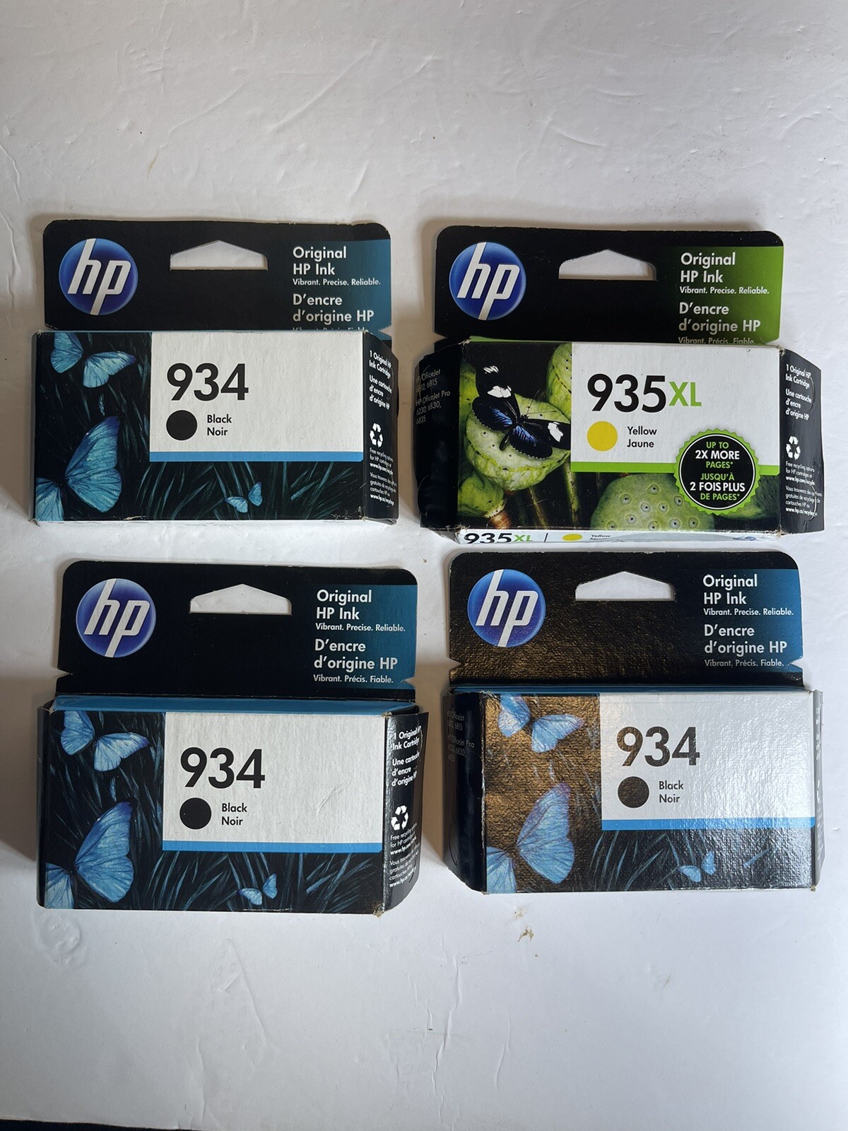GENUINE NEW HP BUNDLE (3)Black 934 & 1-935XL Yellow/4 Total- SEALED 2021,22 & 23